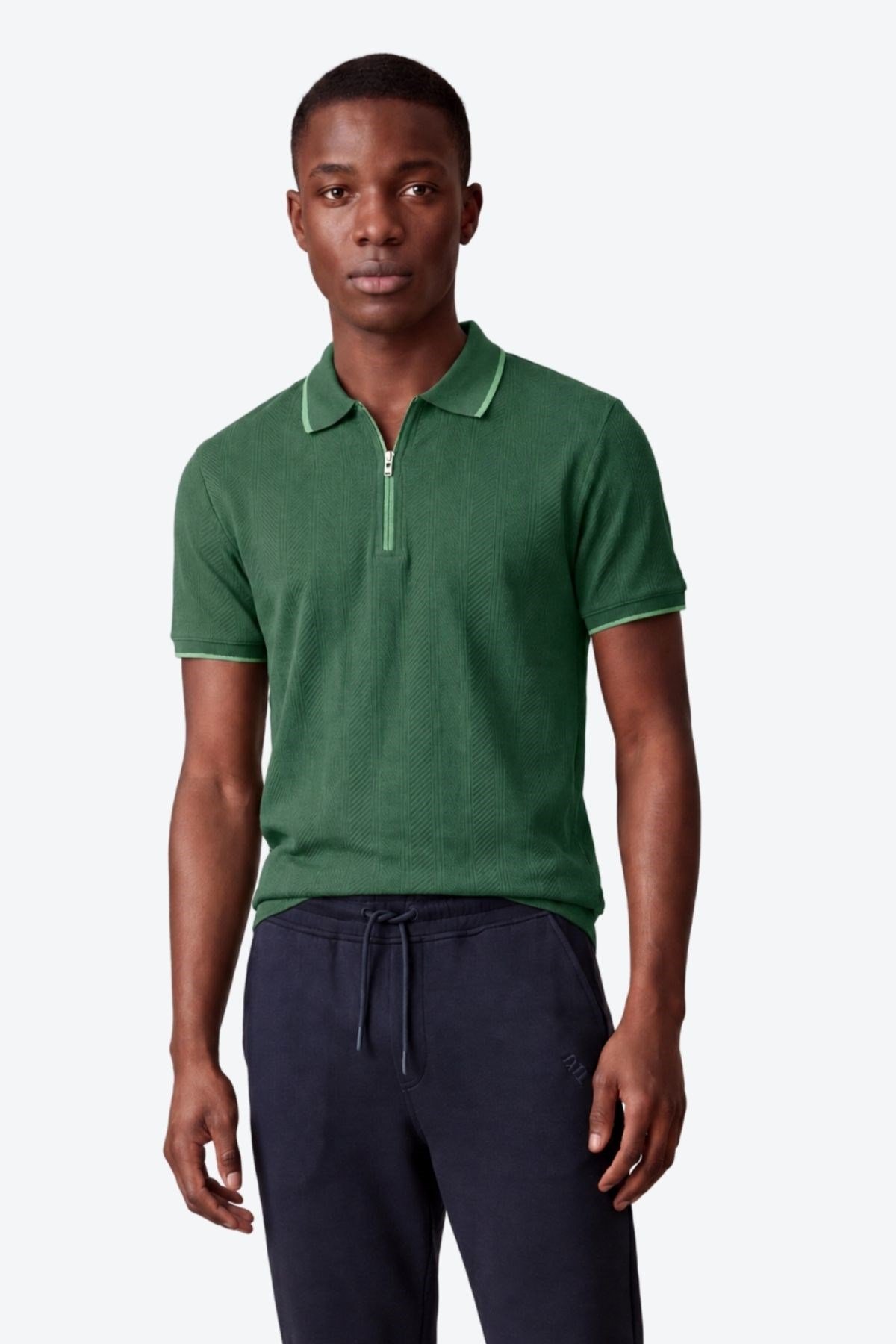 Erkek Fermuar Detaylı Slim Fit Polo Yaka T-Shirt