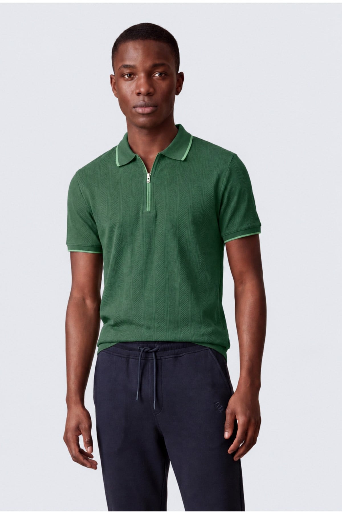 Erkek Fermuar Detaylı Slim Fit Polo Yaka T-Shirt