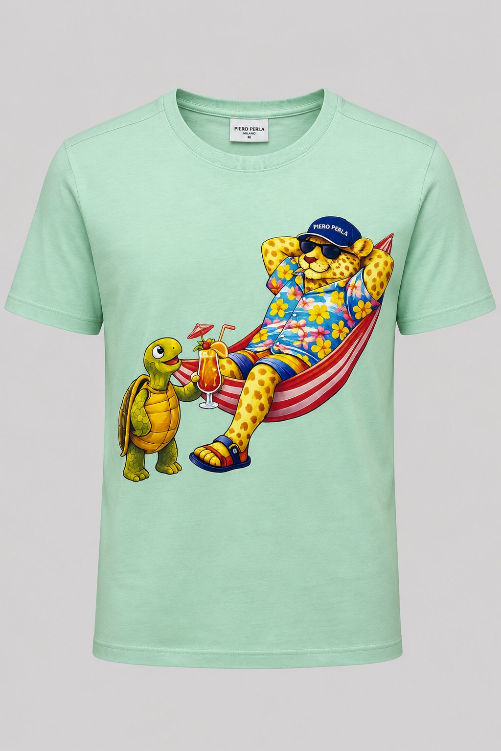 Jaguar Baskı Detaylı Bisiklet Yaka Regular Fit Erkek Su Yeşili T-Shirt