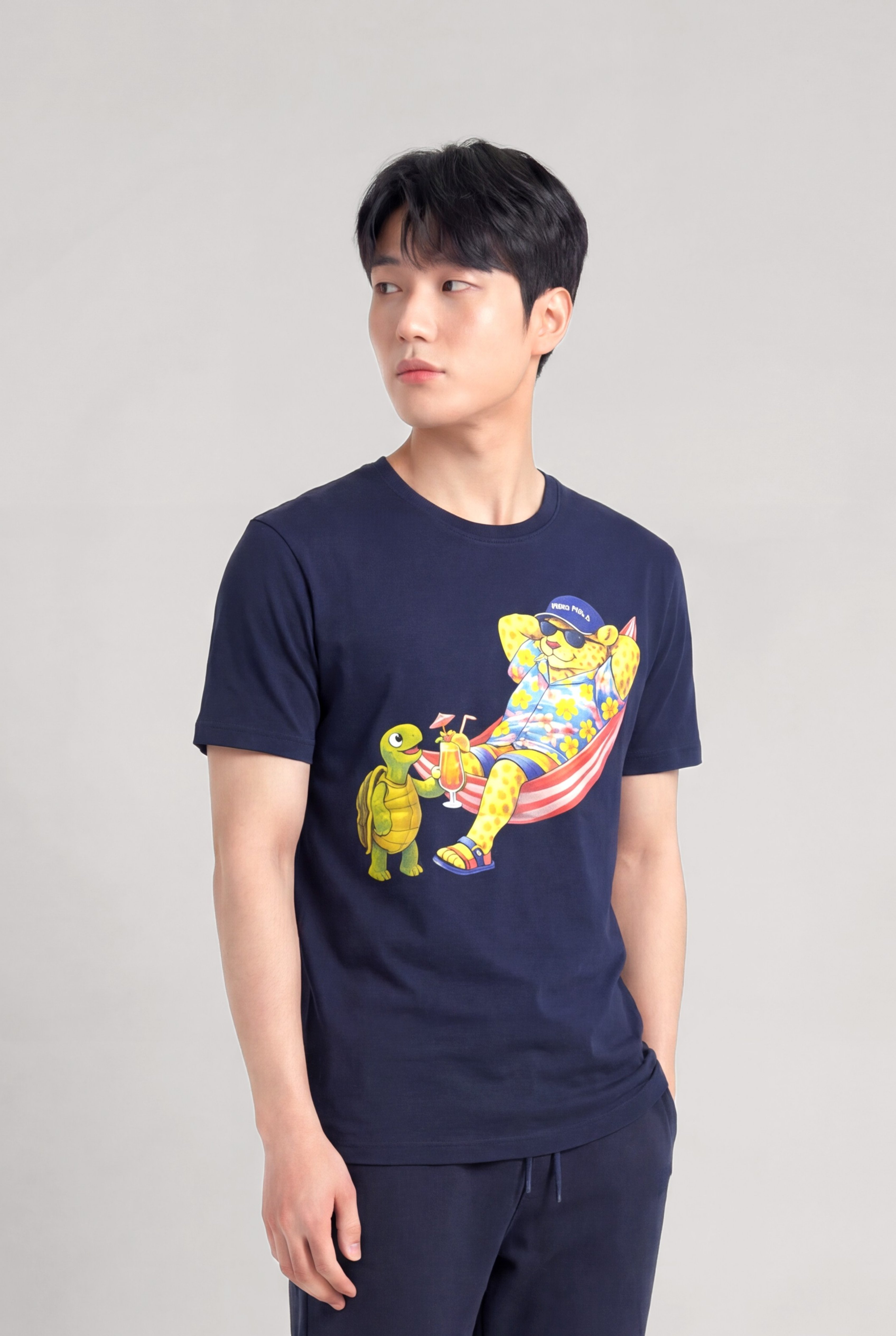 Jaguar Baskı Detaylı Bisiklet Yaka Regular Fit Erkek Lacivert T-Shirt