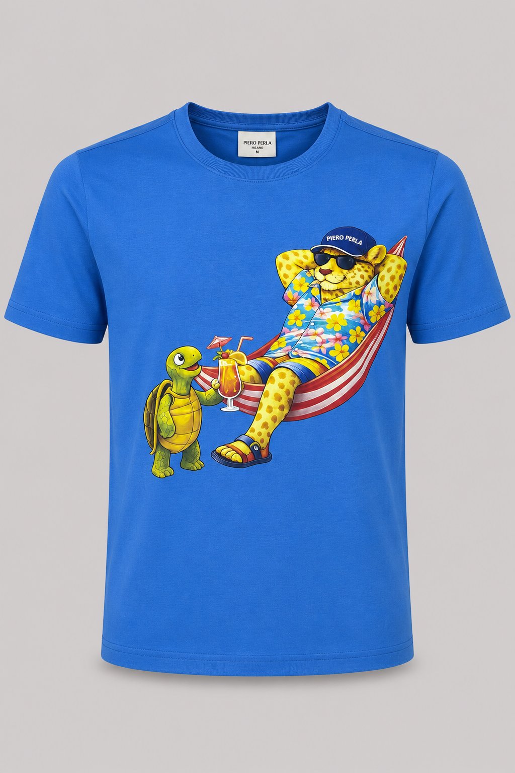 Jaguar Baskı Detaylı Bisiklet Yaka Regular Fit Erkek Mavi T-Shirt