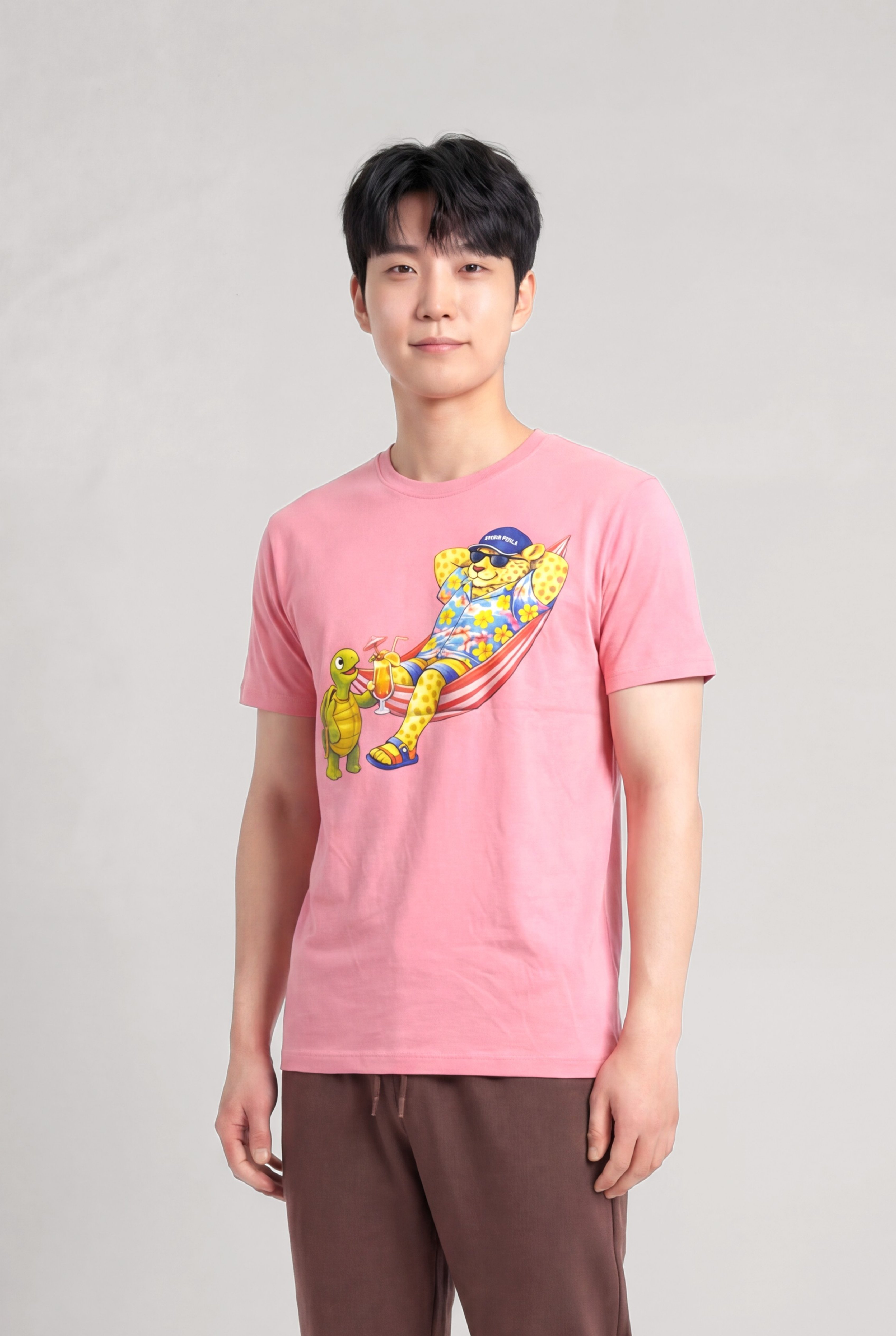 Jaguar Baskı Detaylı Bisiklet Yaka Regular Fit Erkek Pembe T-Shirt