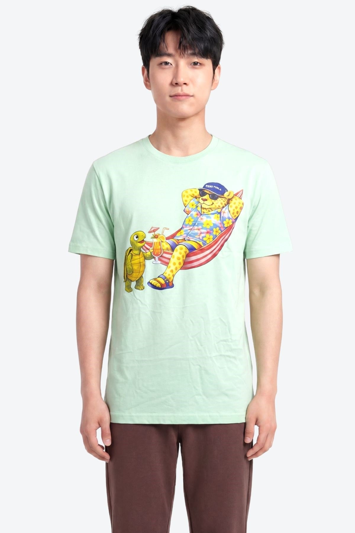 Jaguar Baskı Detaylı Bisiklet Yaka Regular Fit Erkek Su Yeşili T-Shirt
