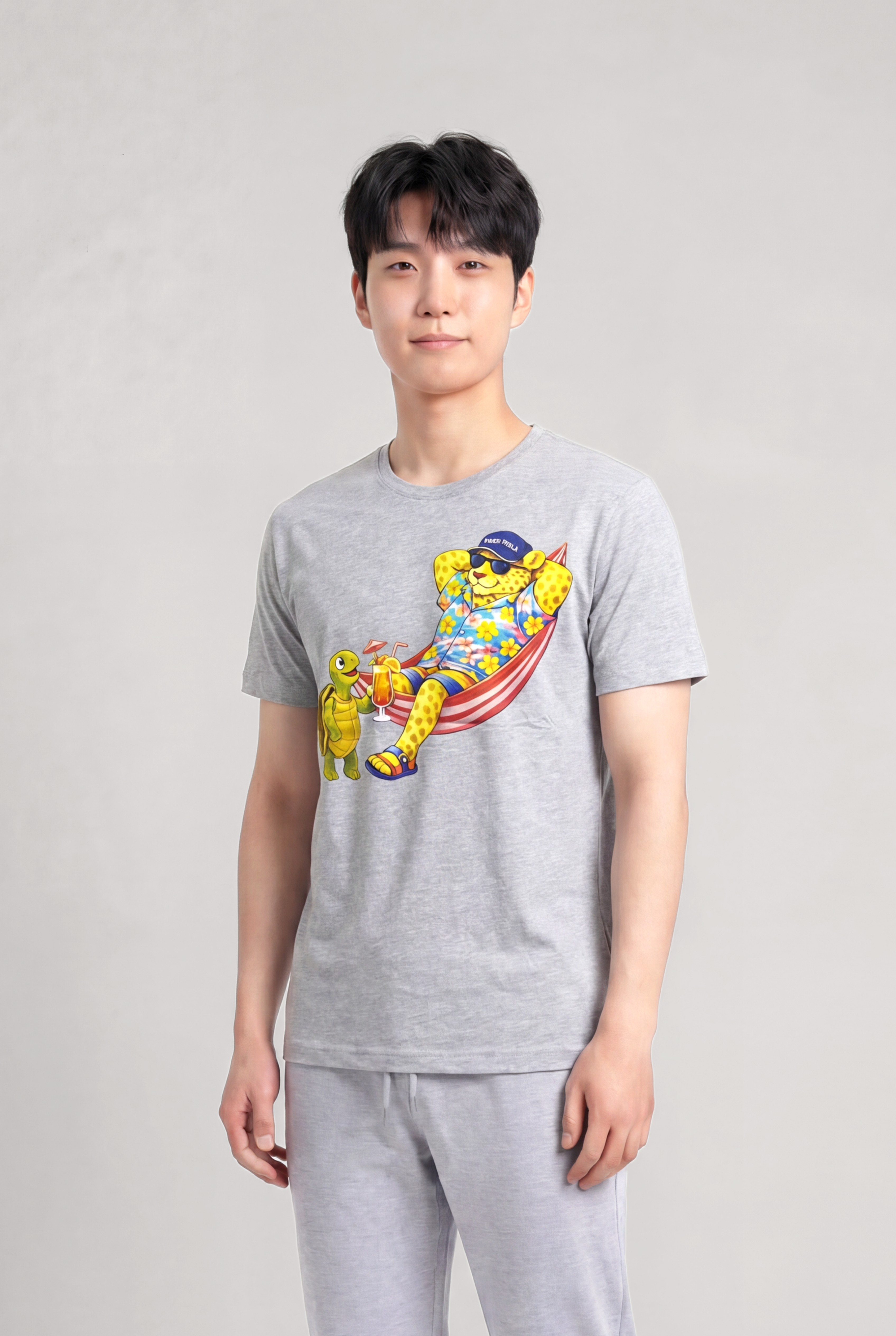 Jaguar Baskı Detaylı Bisiklet Yaka Regular Fit Erkek Gri T-Shirt