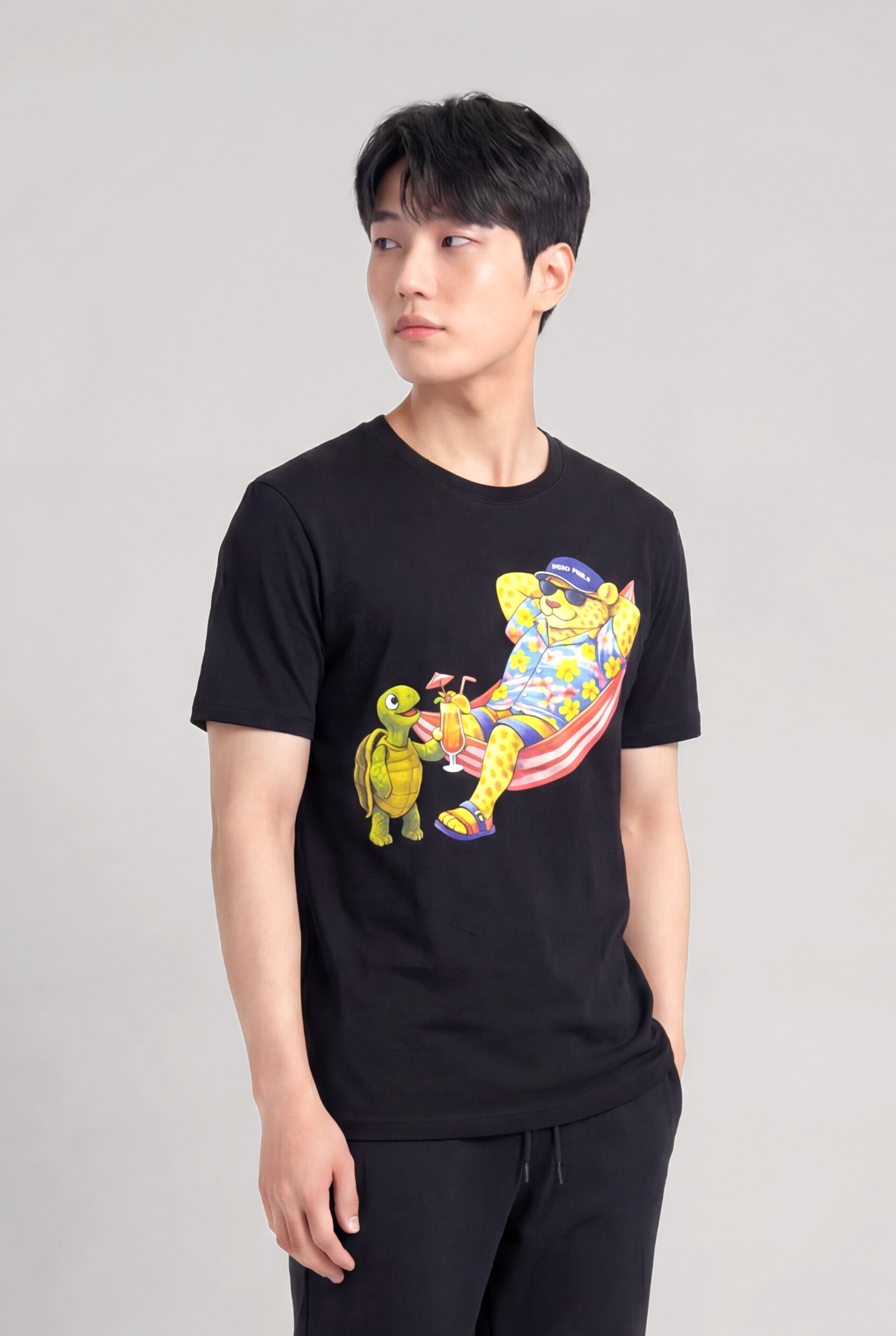 Jaguar Baskı Detaylı Bisiklet Yaka Regular Fit Erkek Siyah T-Shirt