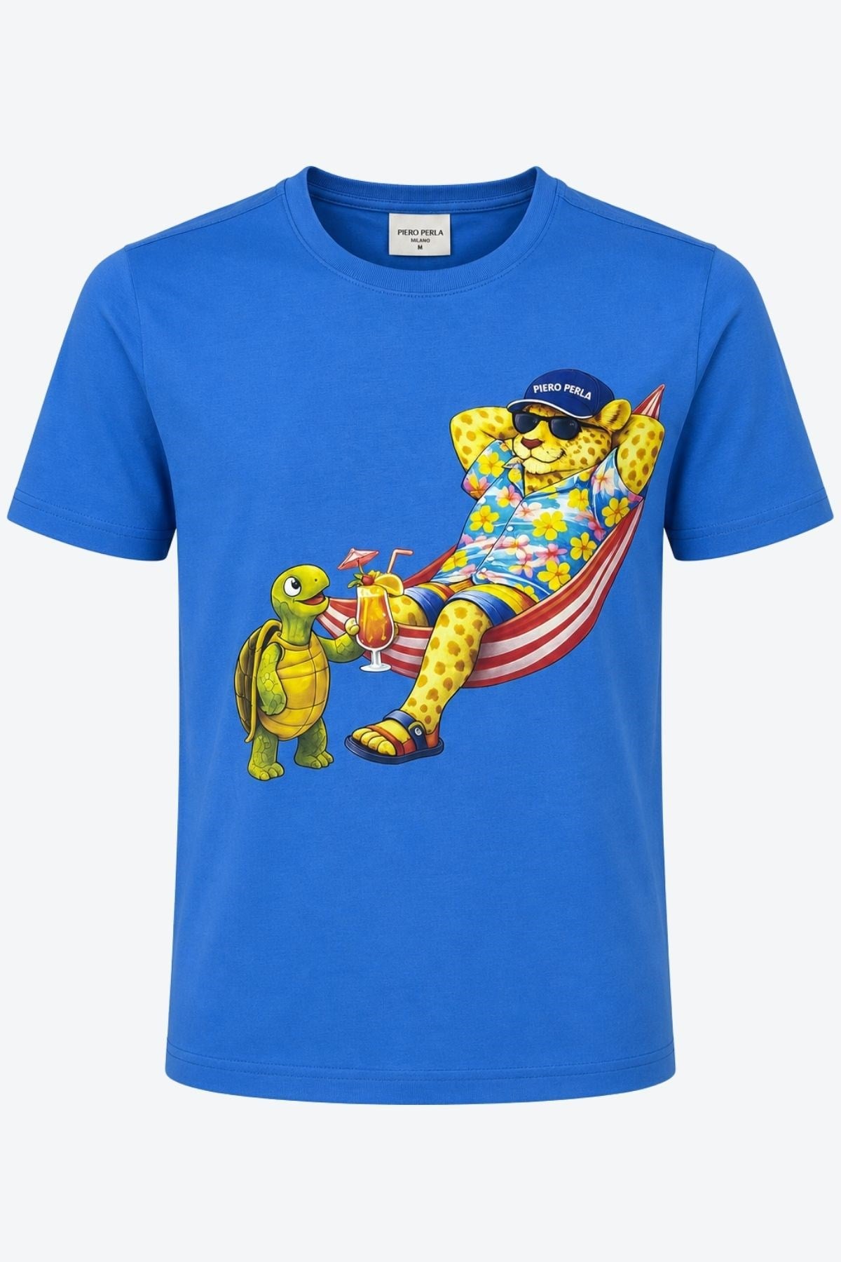 Jaguar Baskı Detaylı Bisiklet Yaka Regular Fit Erkek Mavi T-Shirt