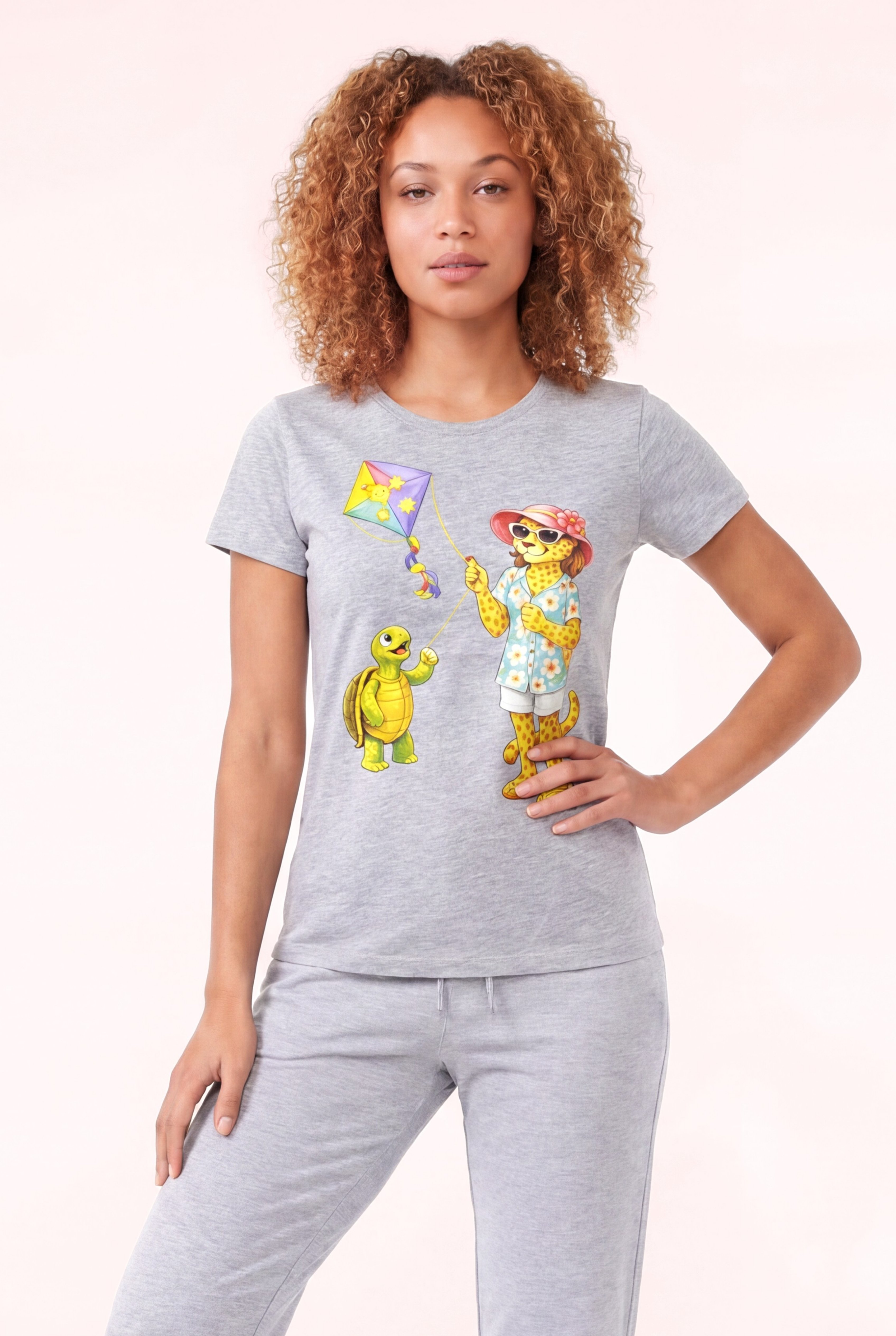 Jaguar Baskı Detaylı Bisiklet Yaka Slim Fit Kadın Gri T-Shirt