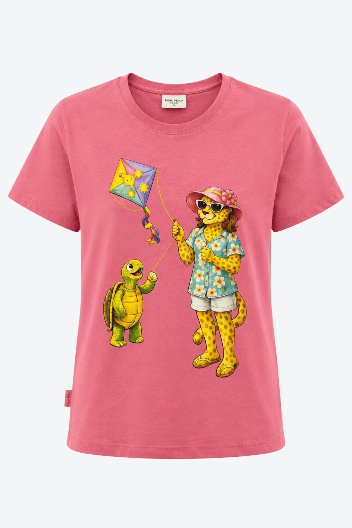 Jaguar Baskı Detaylı Bisiklet Yaka Slim Fit Kadın Pembe T-Shirt