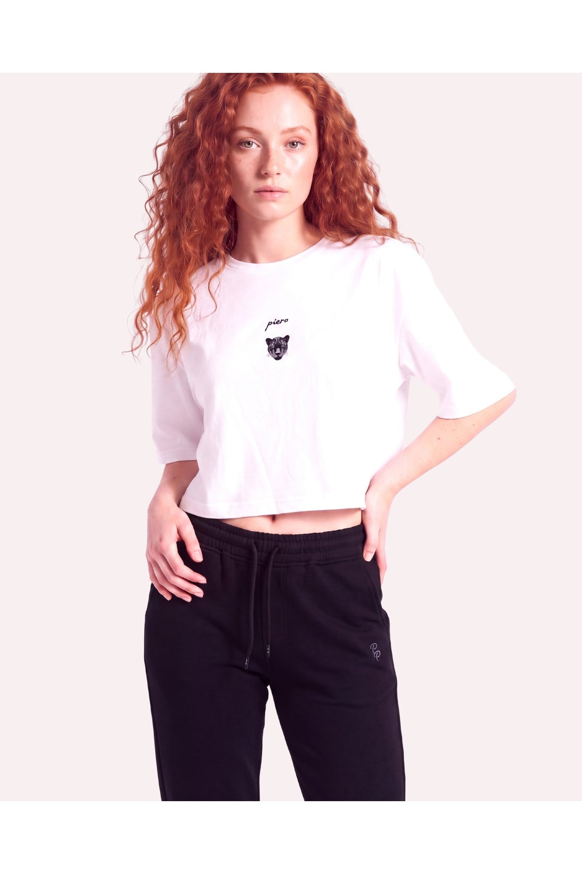 Kadın Örme Kısa Kol Crop Beyaz T-Shirt