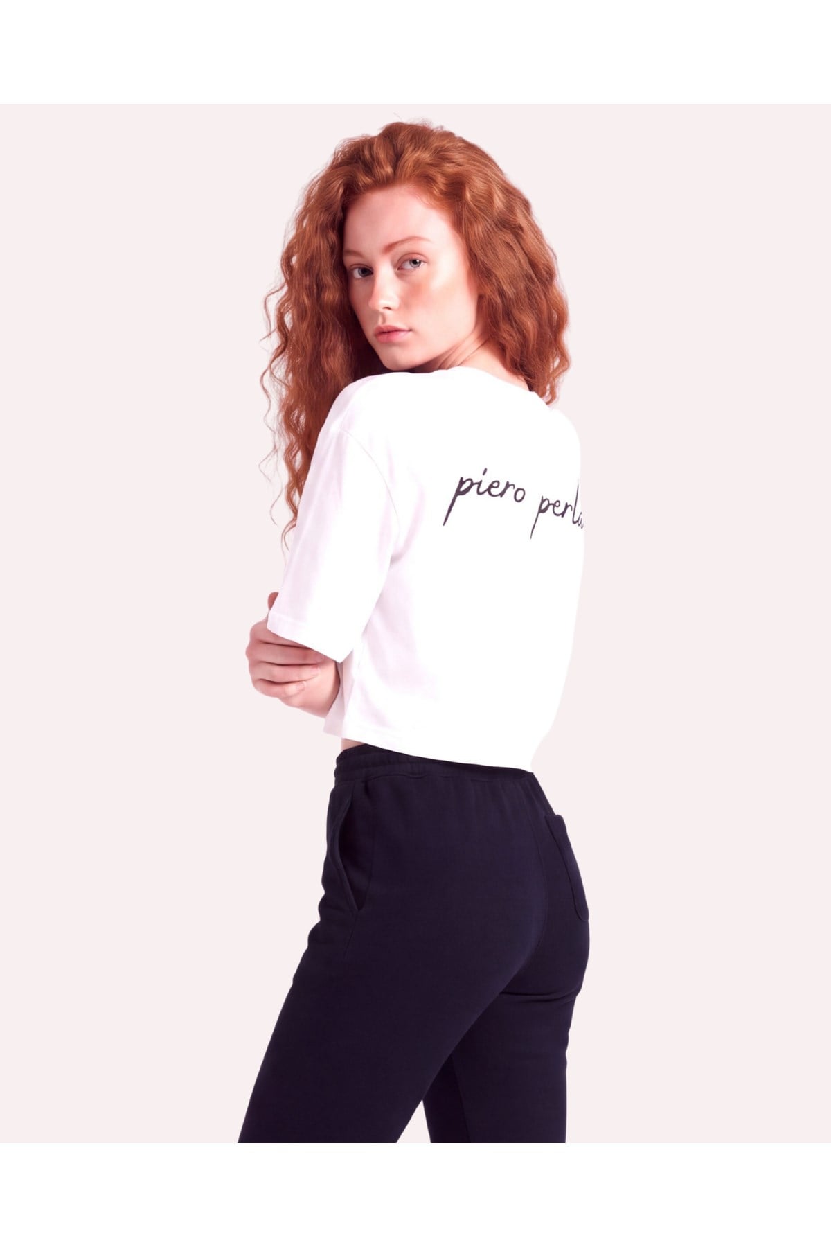Kadın Örme Kısa Kol Crop Beyaz T-Shirt