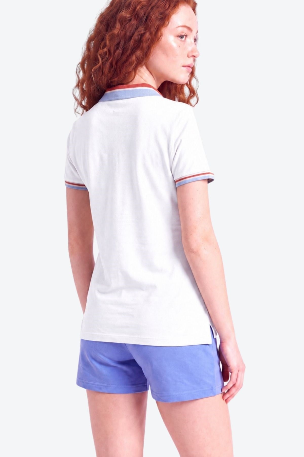 Kadın PP Eva Nakış Detaylı Ayaksız Yaka Slim Fit Polo Yaka T-Shirt