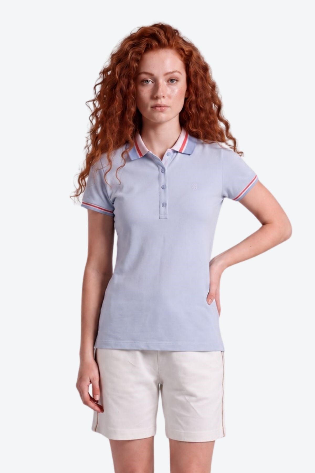 Kadın PP Eva Nakış Detaylı Ayaksız Yaka Slim Fit Polo Yaka T-Shirt