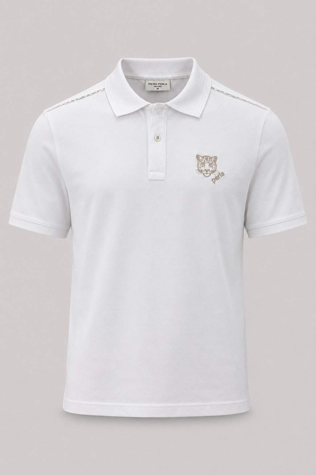 Kontür Jaguar Nakış Detaylı Slim Fit Erkek Polo Yaka Beyaz T-Shirt