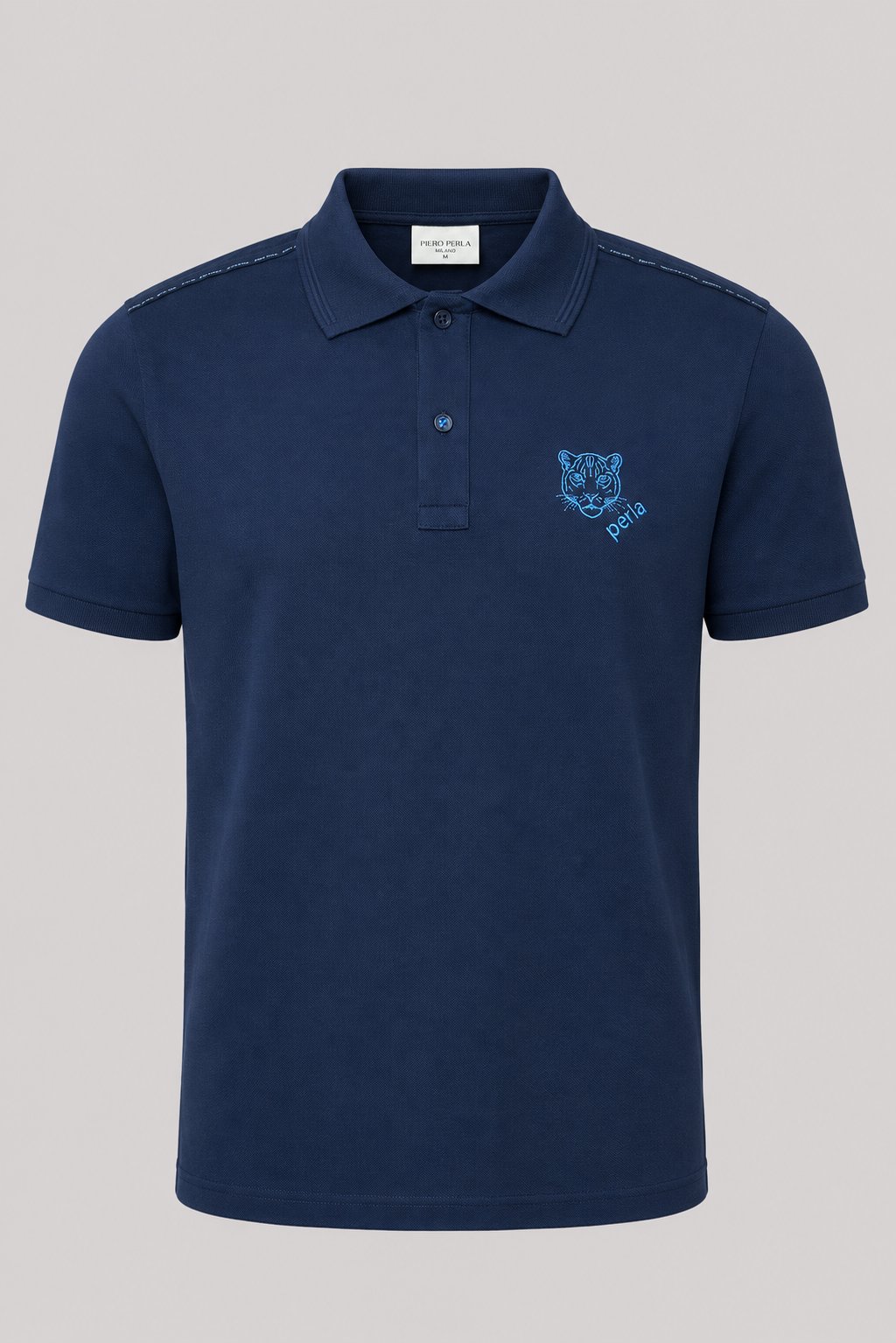 Kontür Jaguar Nakış Detaylı Slim Fit Erkek Polo Yaka Lacivert T-Shirt