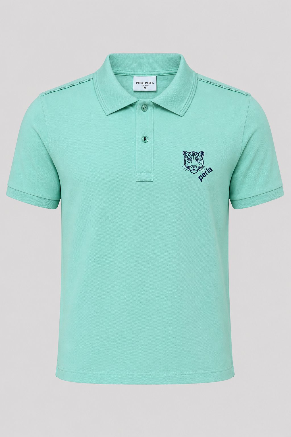 Kontür Jaguar Nakış Detaylı Slim Fit Erkek Polo Yaka Açık Yeşil T-Shirt
