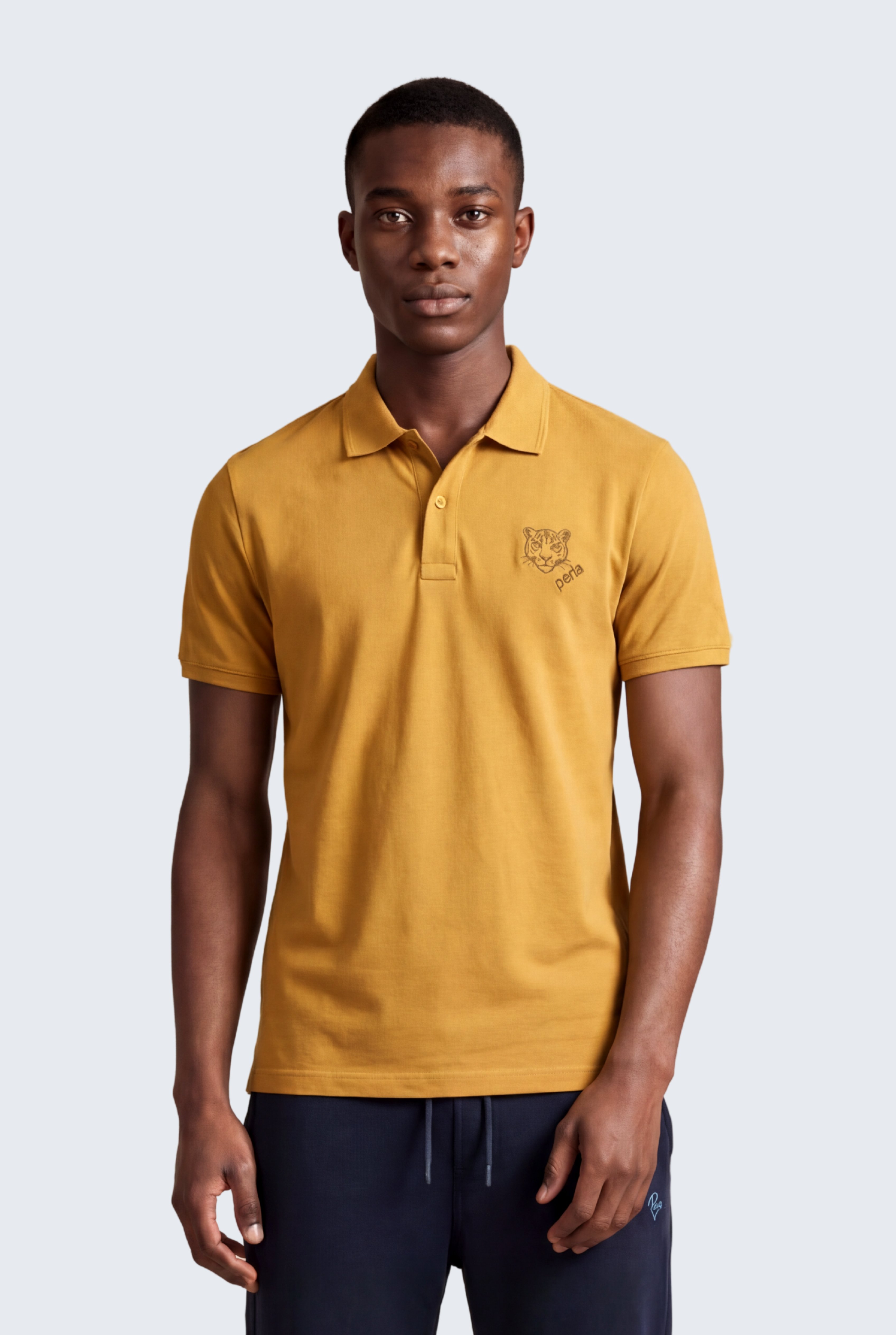 Kontür Jaguar Nakış Detaylı Slim Fit Erkek Polo Yaka Hardal T-Shirt