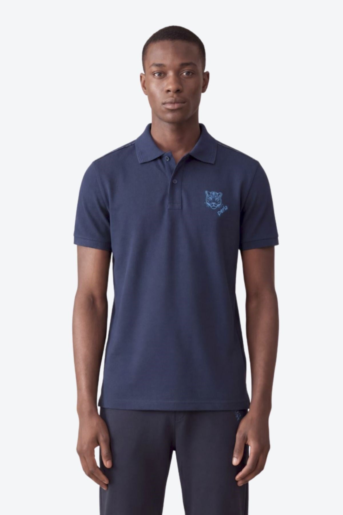 Kontür Jaguar Nakış Detaylı Slim Fit Erkek Polo Yaka Lacivert T-Shirt