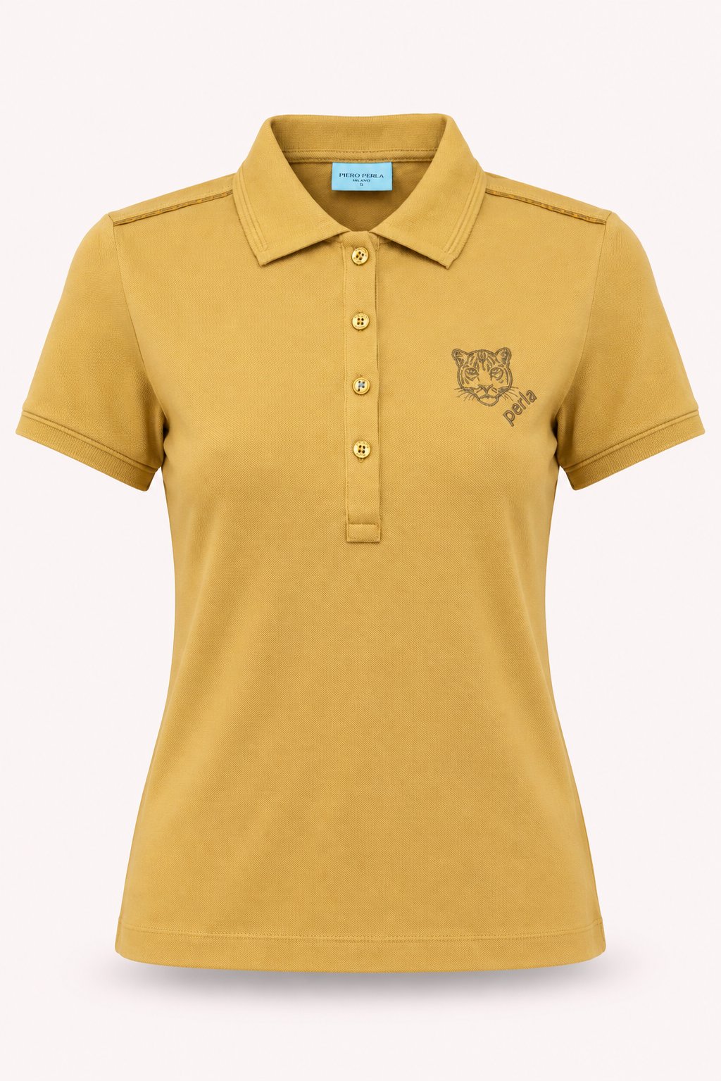 Kontür Jaguar Nakış Detaylı Slim Fit Kadın Hardal Polo Yaka T-Shirt