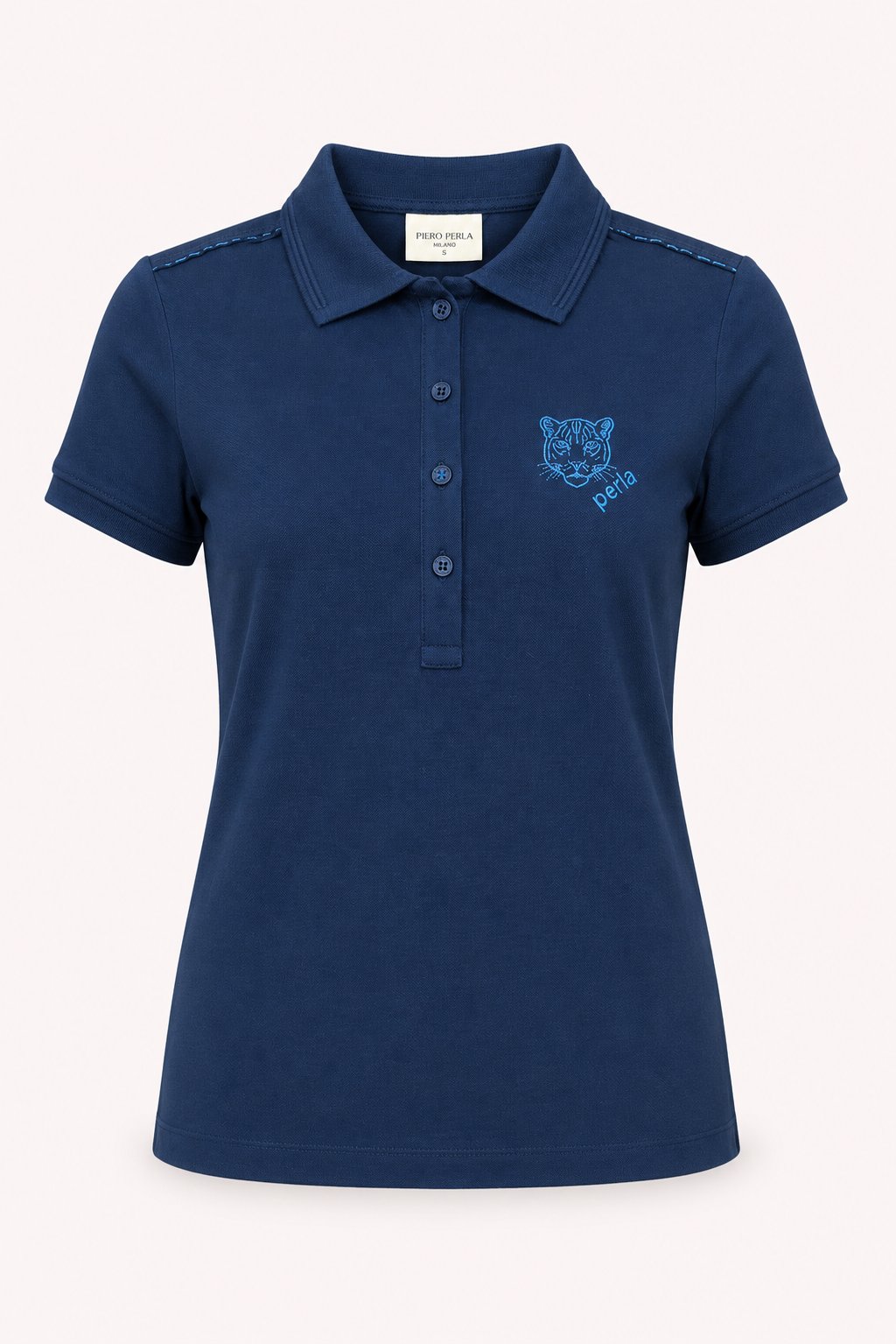 Kontür Jaguar Nakış Detaylı Slim Fit Kadın Lacivert Polo Yaka T-Shirt