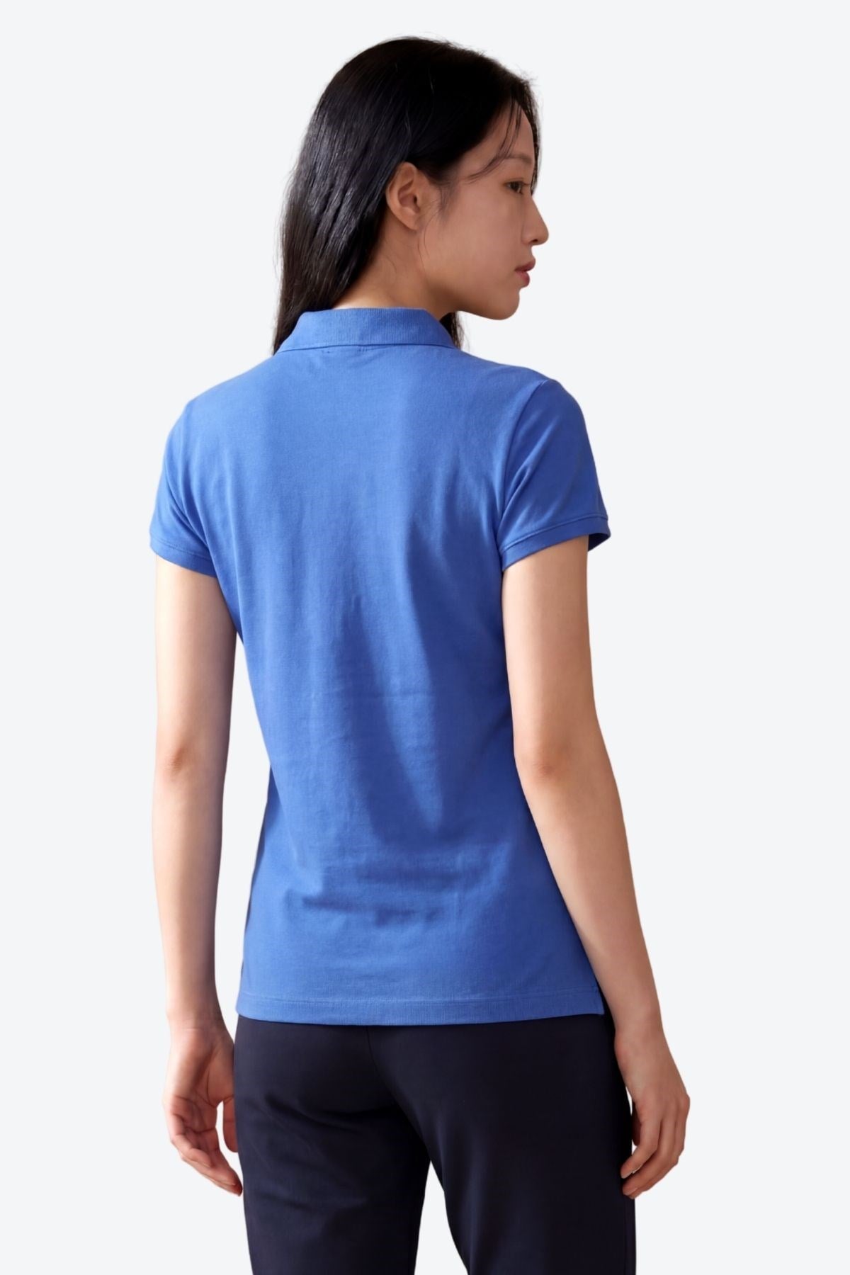 Kontür Jaguar Nakış Detaylı Slim Fit Kadın Mavi Polo Yaka T-Shirt