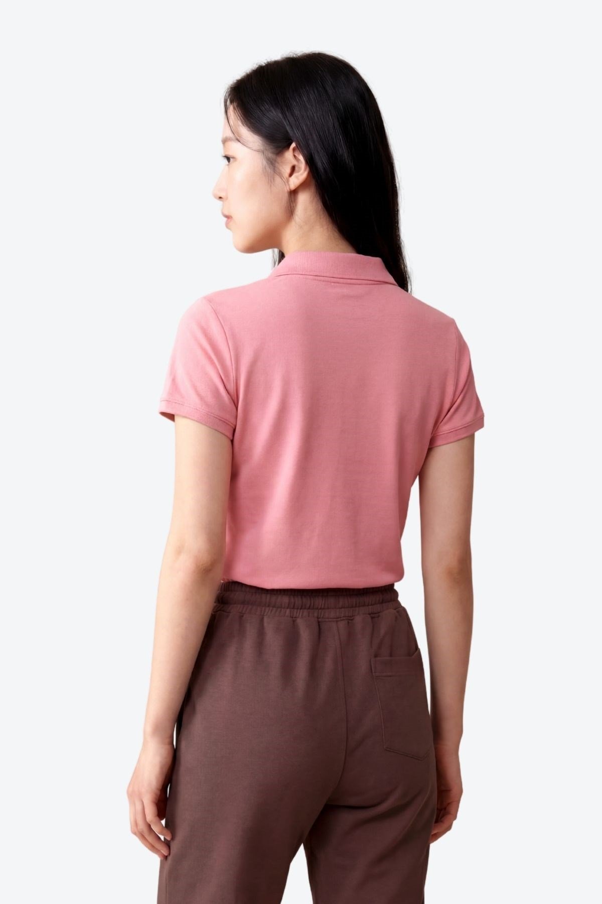 Kontür Jaguar Nakış Detaylı Slim Fit Kadın Gül Kurusu Polo Yaka T-Shirt