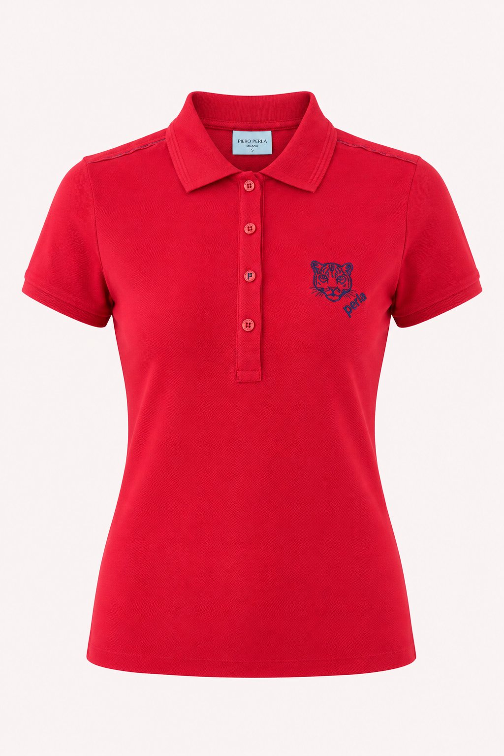 Kontür Jaguar Nakış Detaylı Slim Fit Kadın Kırmızı Polo Yaka T-Shirt
