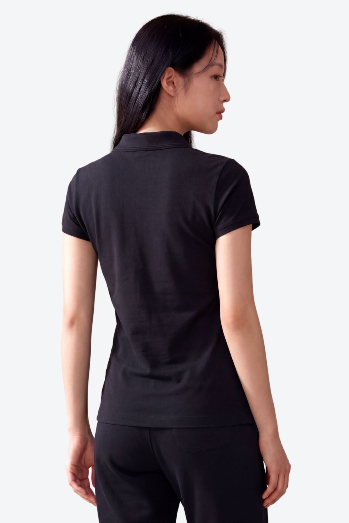 Kontür Jaguar Nakış Detaylı Slim Fit Kadın Siyah Polo Yaka T-Shirt