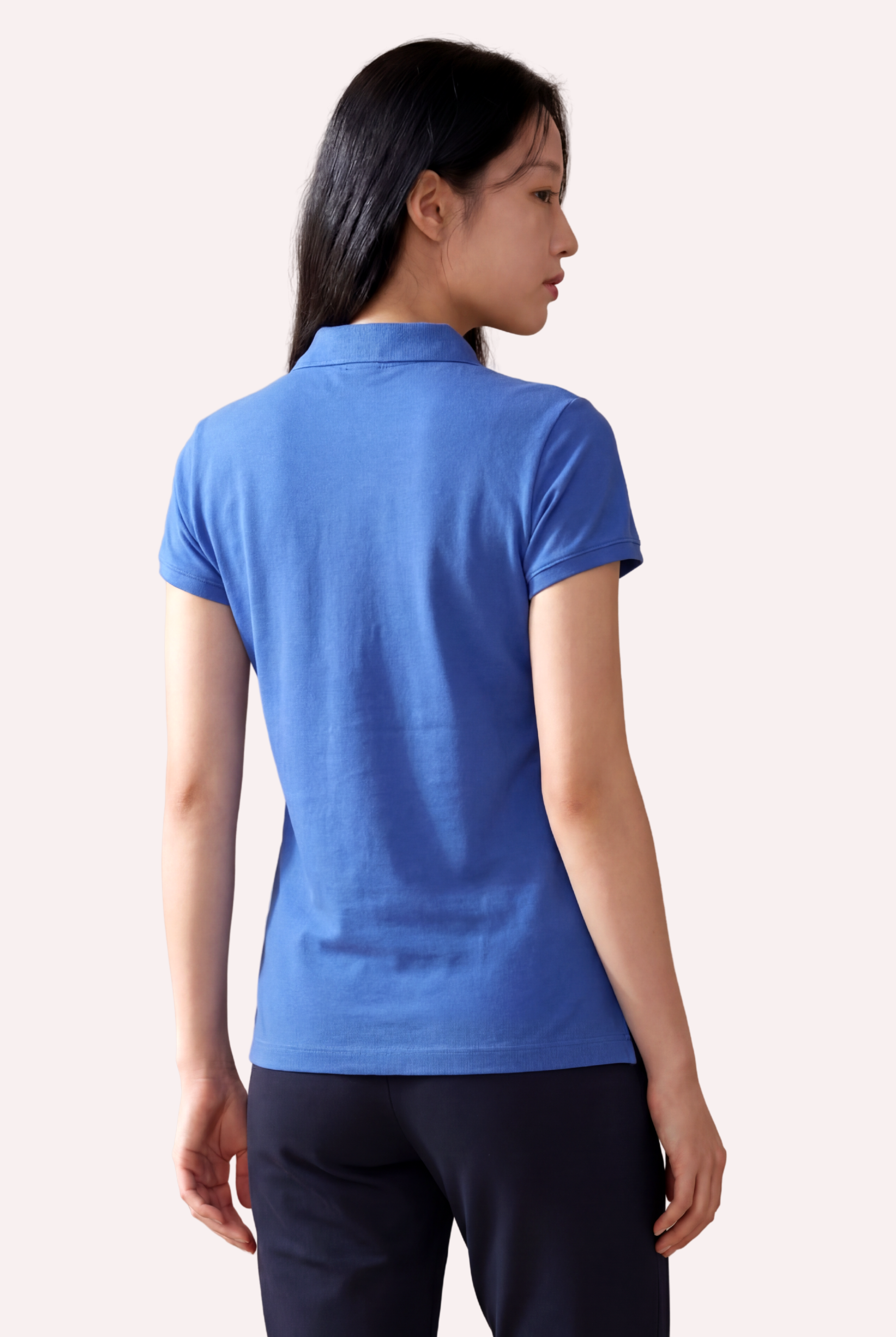 Kontür Jaguar Nakış Detaylı Slim Fit Kadın Mavi Polo Yaka T-Shirt