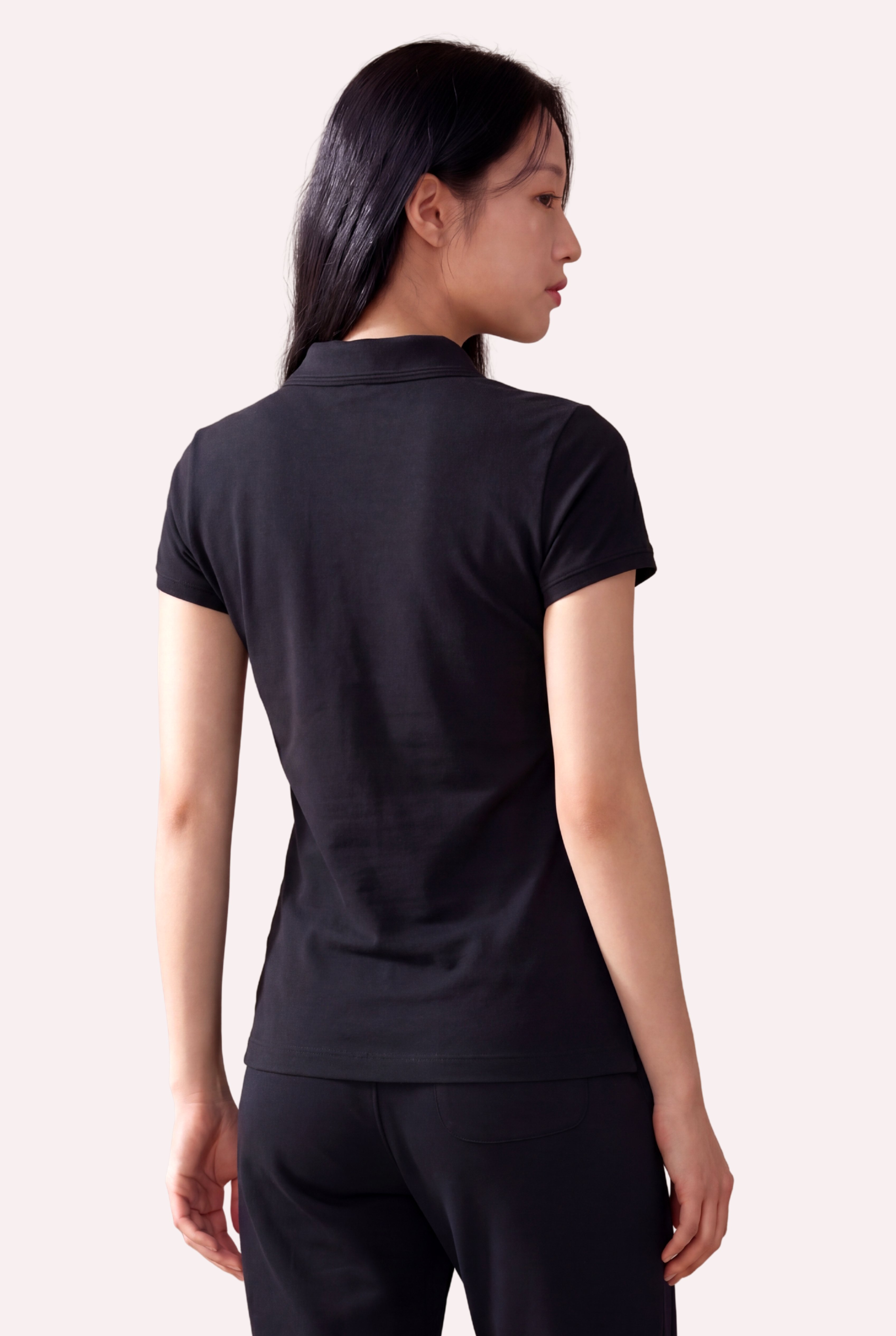 Kontür Jaguar Nakış Detaylı Slim Fit Kadın Siyah Polo Yaka T-Shirt