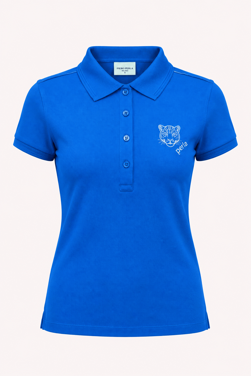 Kontür Jaguar Nakış Detaylı Slim Fit Kadın Mavi Polo Yaka T-Shirt