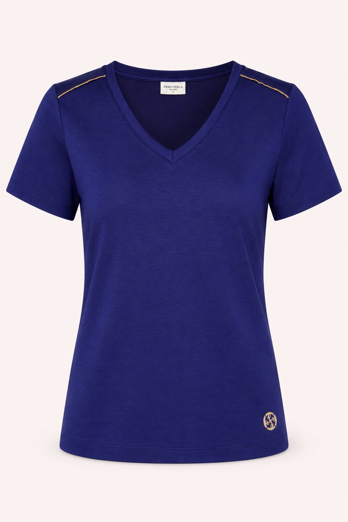 Metal Logo Detaylı Regular Fit Kadın V Yaka T-Shirt