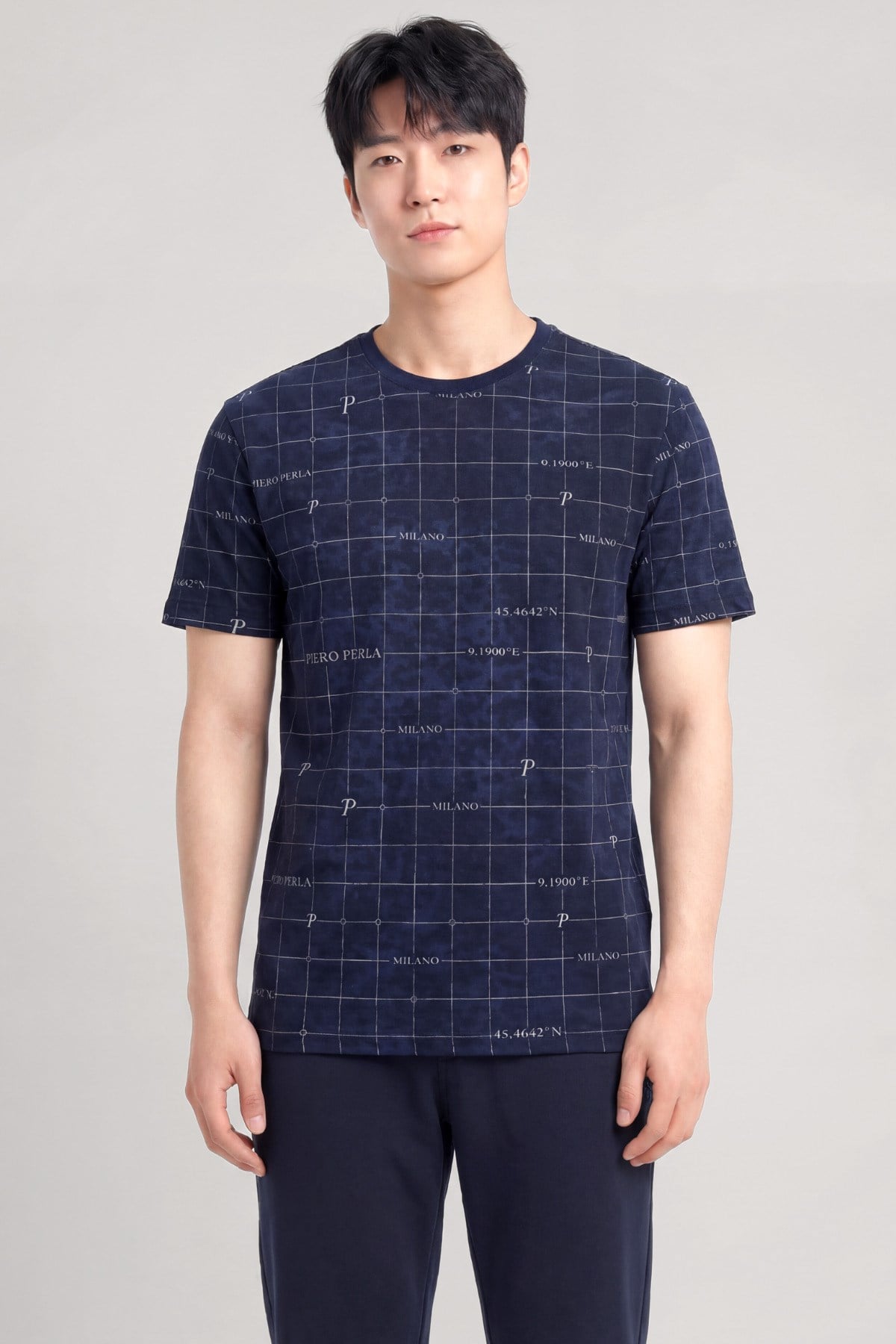 Milano Koordinat Baskı Detaylı,Bisiklet Yaka Slim Fit Erkek T-Shirt