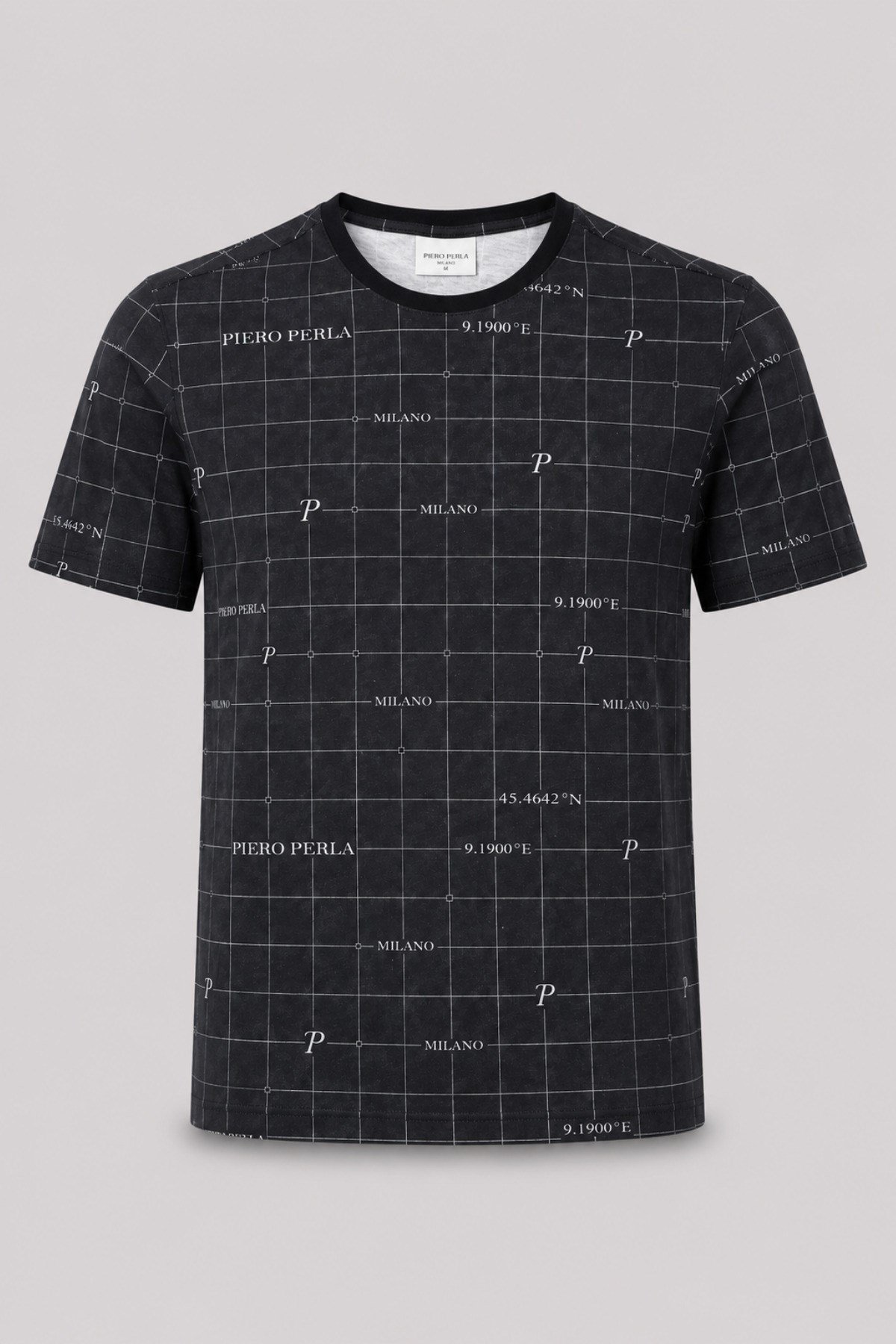 Milano Koordinat Baskı Detaylı,Bisiklet Yaka Slim Fit Erkek T-Shirt