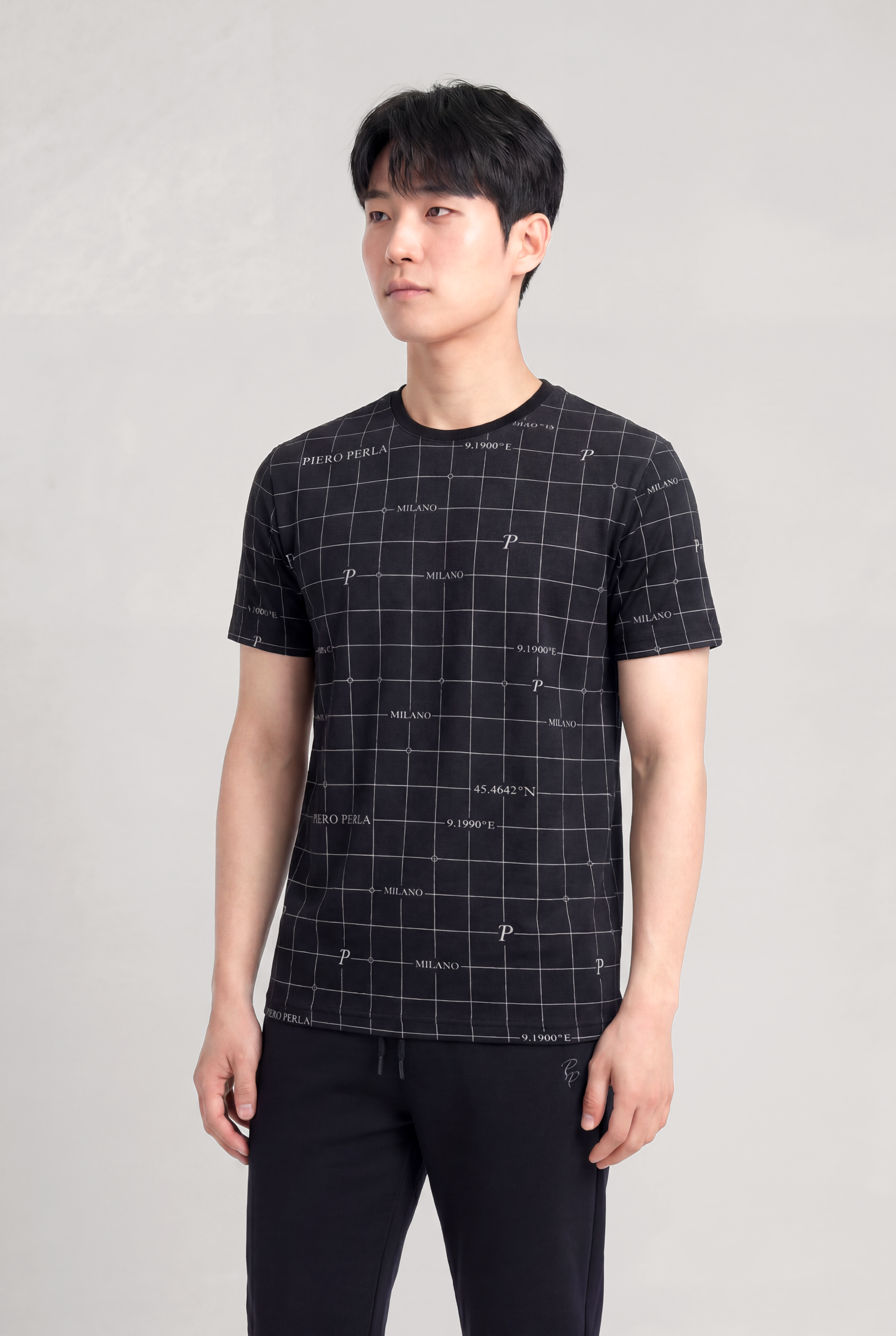 Milano Koordinat Baskı Detaylı,Bisiklet Yaka Slim Fit Erkek T-Shirt