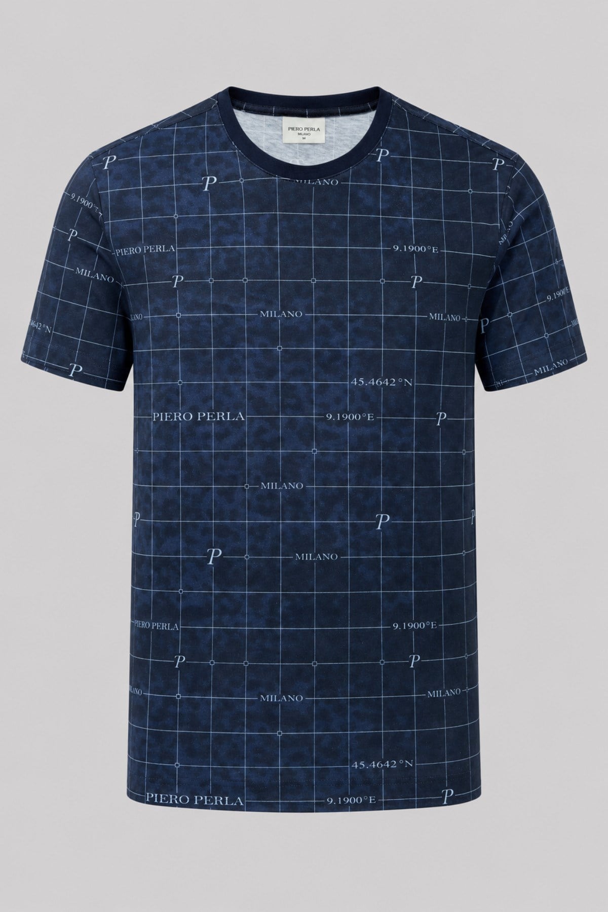 Milano Koordinat Baskı Detaylı,Bisiklet Yaka Slim Fit Erkek T-Shirt