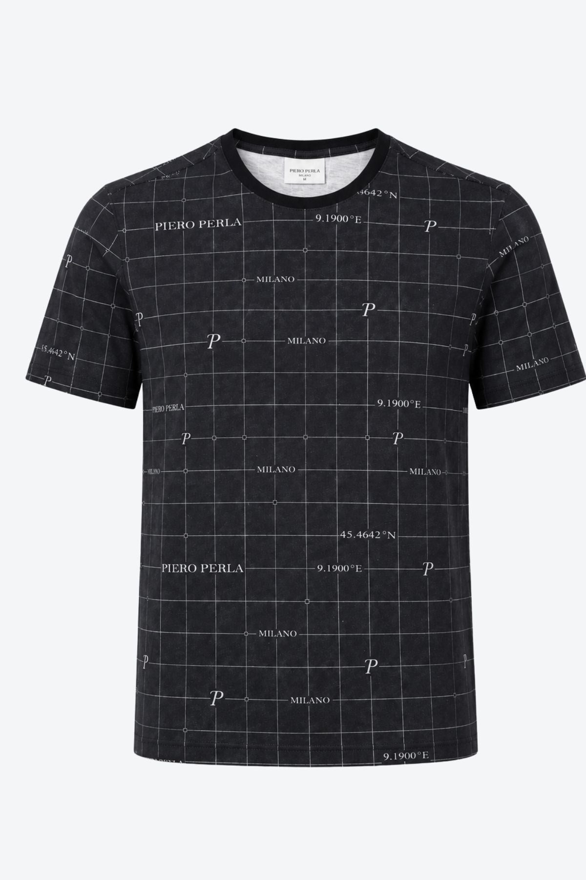 Milano Koordinat Baskı Detaylı,Bisiklet Yaka Slim Fit Erkek T-Shirt