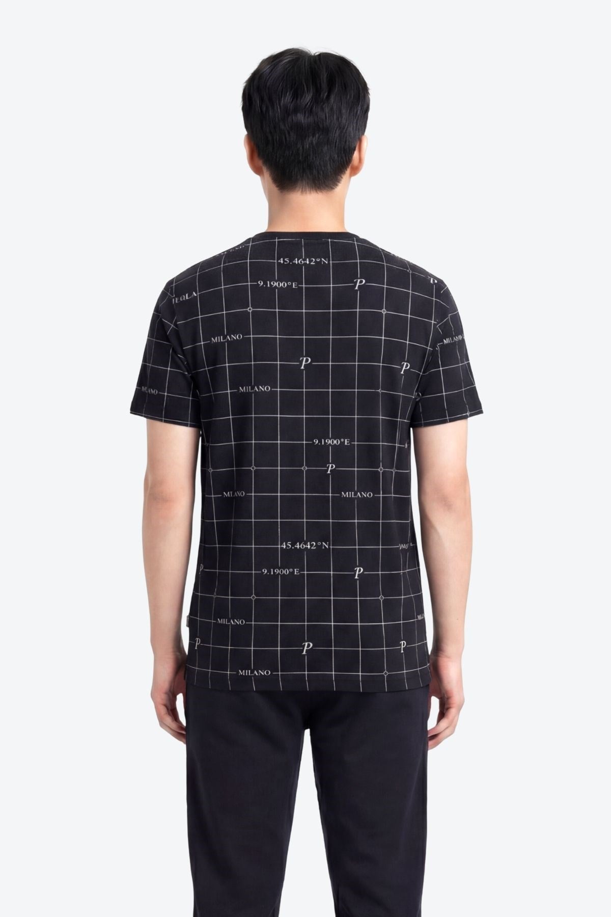 Milano Koordinat Baskı Detaylı,Bisiklet Yaka Slim Fit Erkek T-Shirt