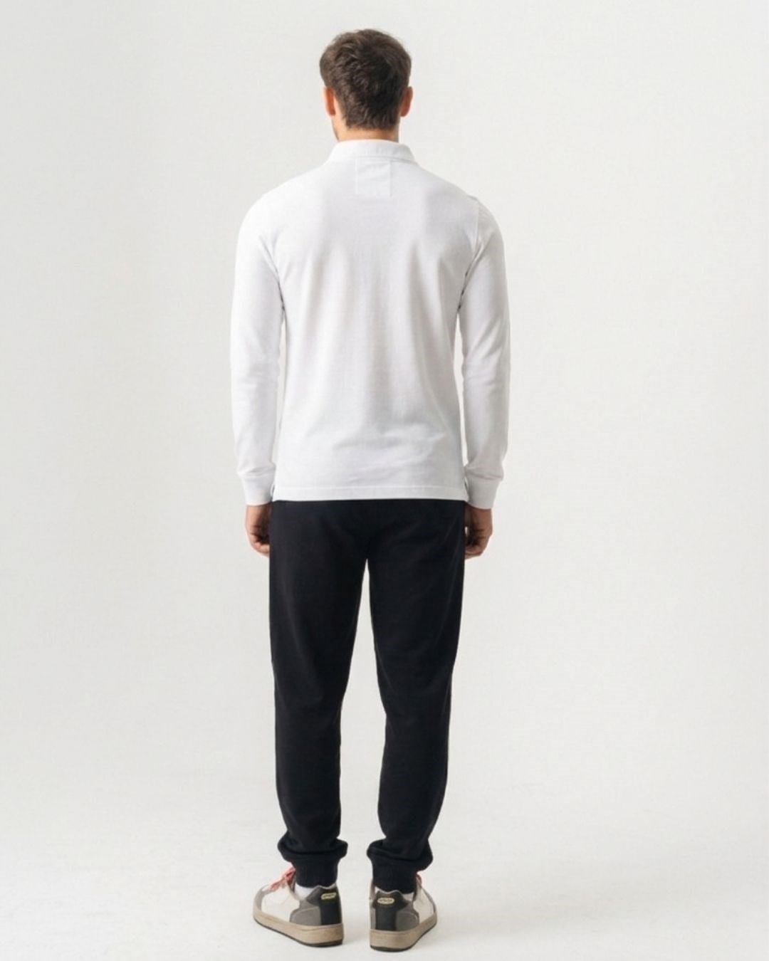 Polo Yaka Slim Fit Uzun Kollu Erkek Beyaz T-Shirt