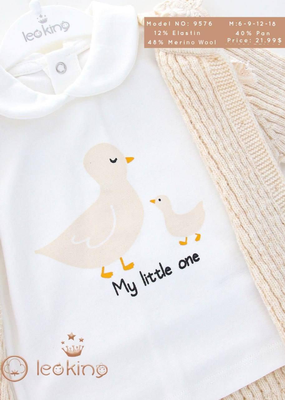 Kışlık 3'lü Kız Bebek Takımı - Hırka, Pantolon ve Fırfırlı Bebe Yaka Body