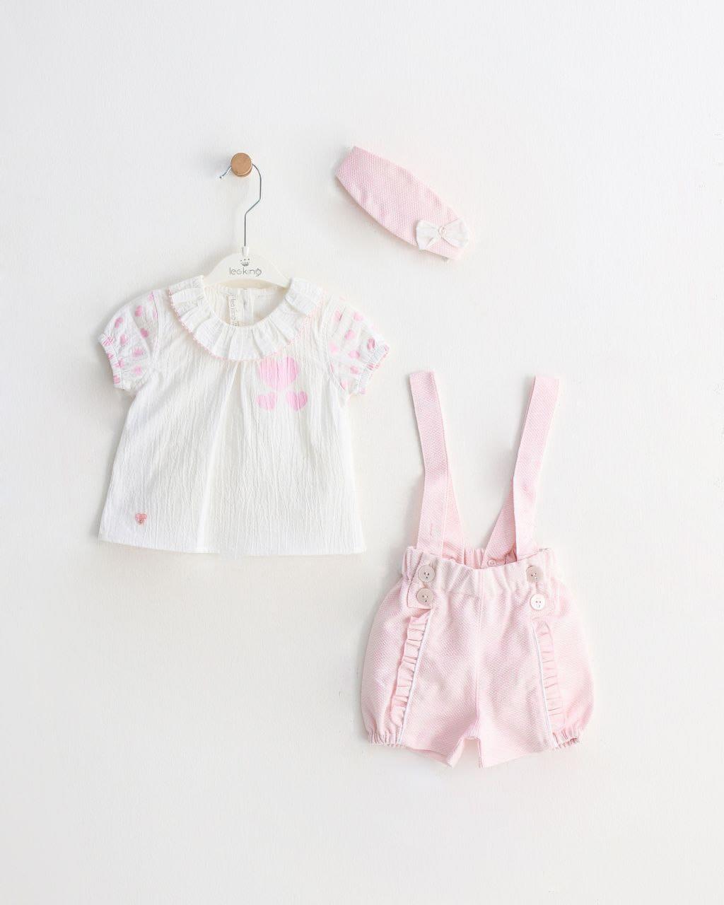 Kız Bebek Askılı Şort Gömlek Bandana 3 lü Takım