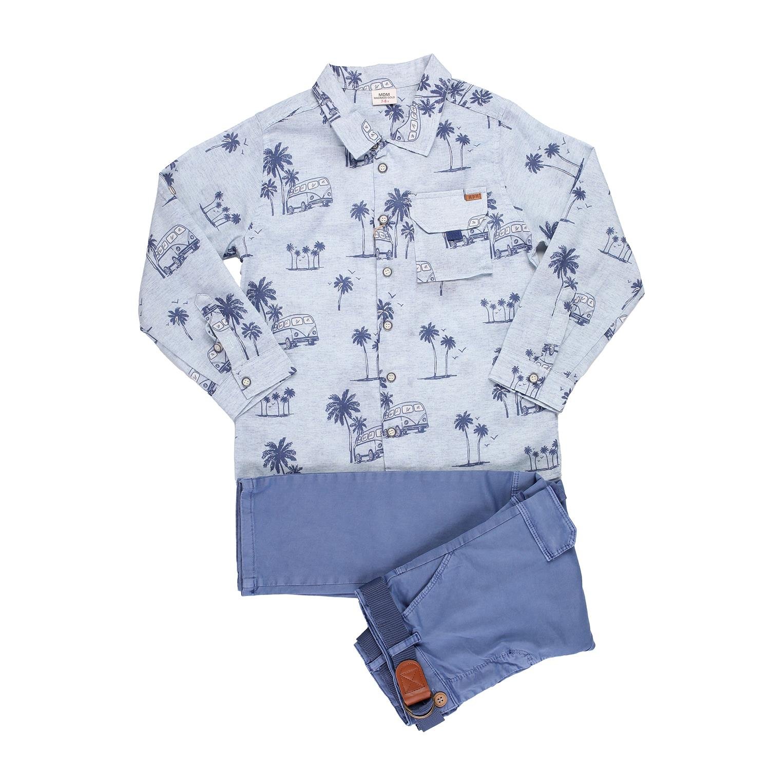 Mimbo Kids Erkek Çocuk Spor Gömlek Pantolon 2'li Takım - İndigo Mavisi ve Açık Mavi