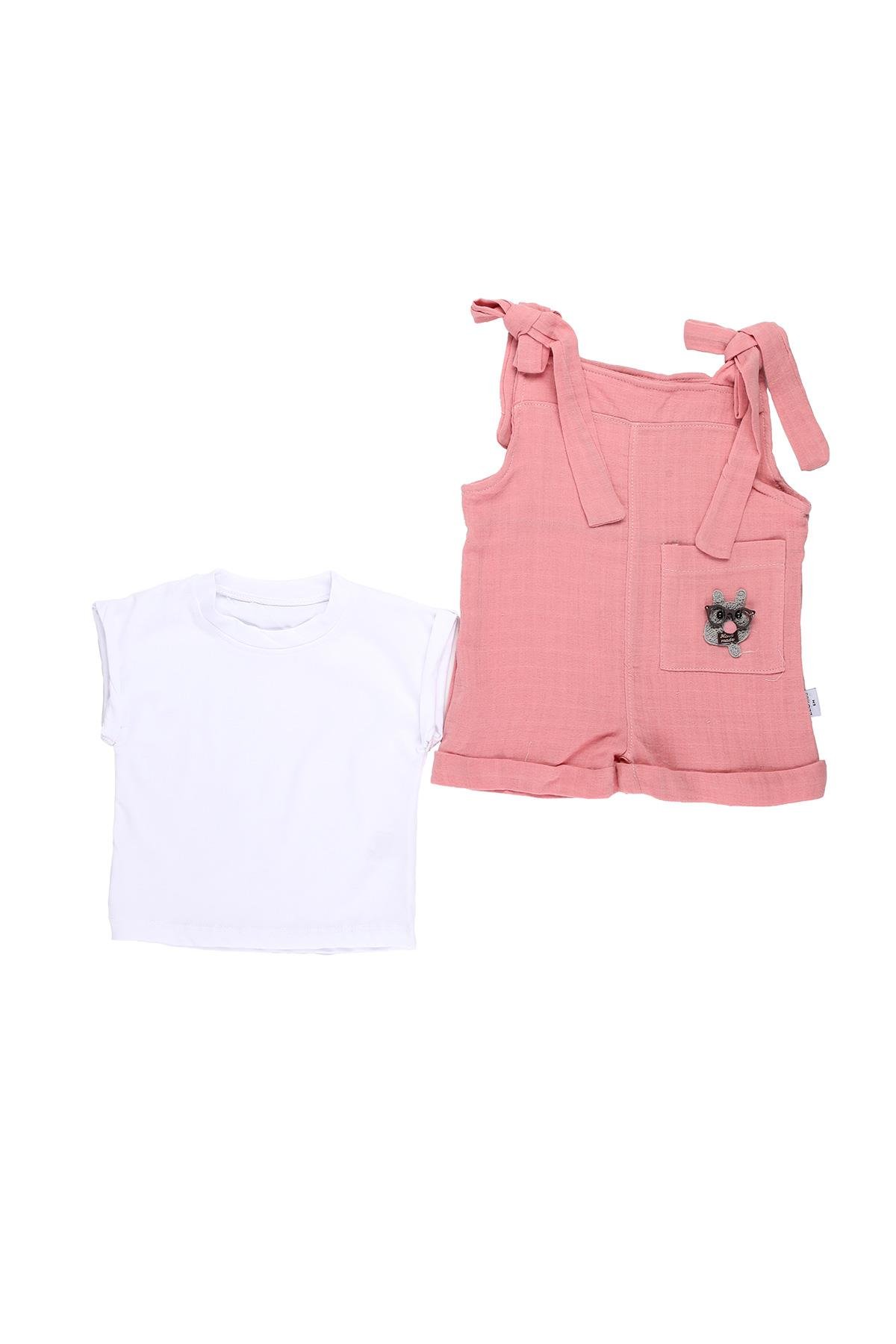 Mimbo Kids Kız Bebek Askılı Tulum ve Tişört 2'li Takım
