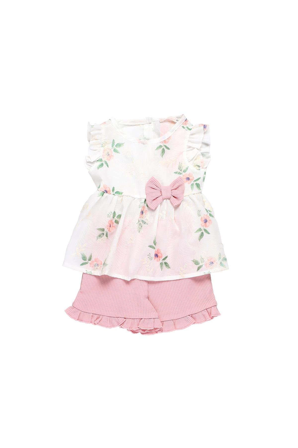 Mimbo Kids Kız Bebek Papatya Baskılı Bluz ve Waffle Fırfırlı Şort Takım