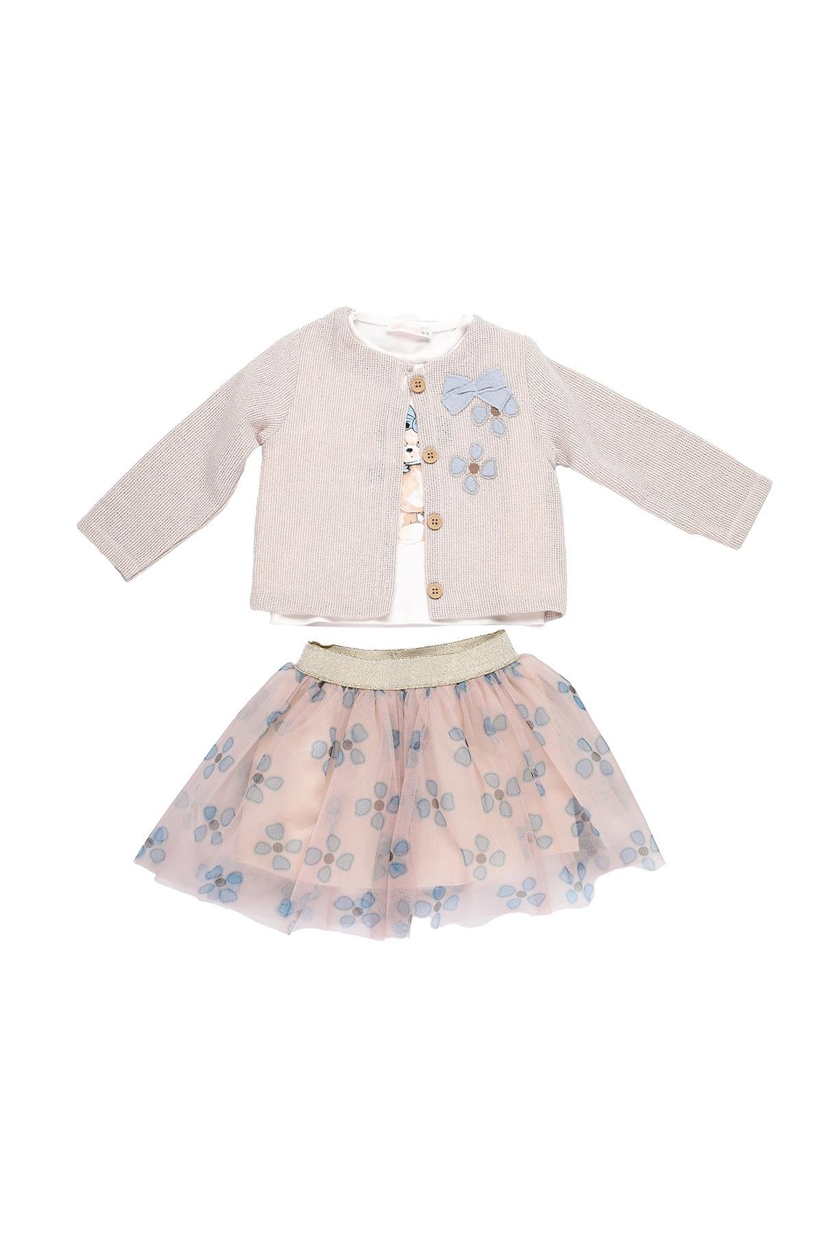 Mimbo Kids Kız Çocuk Baby Rose Baskılı Tütü Etek ve Hırka 3'lü Takım