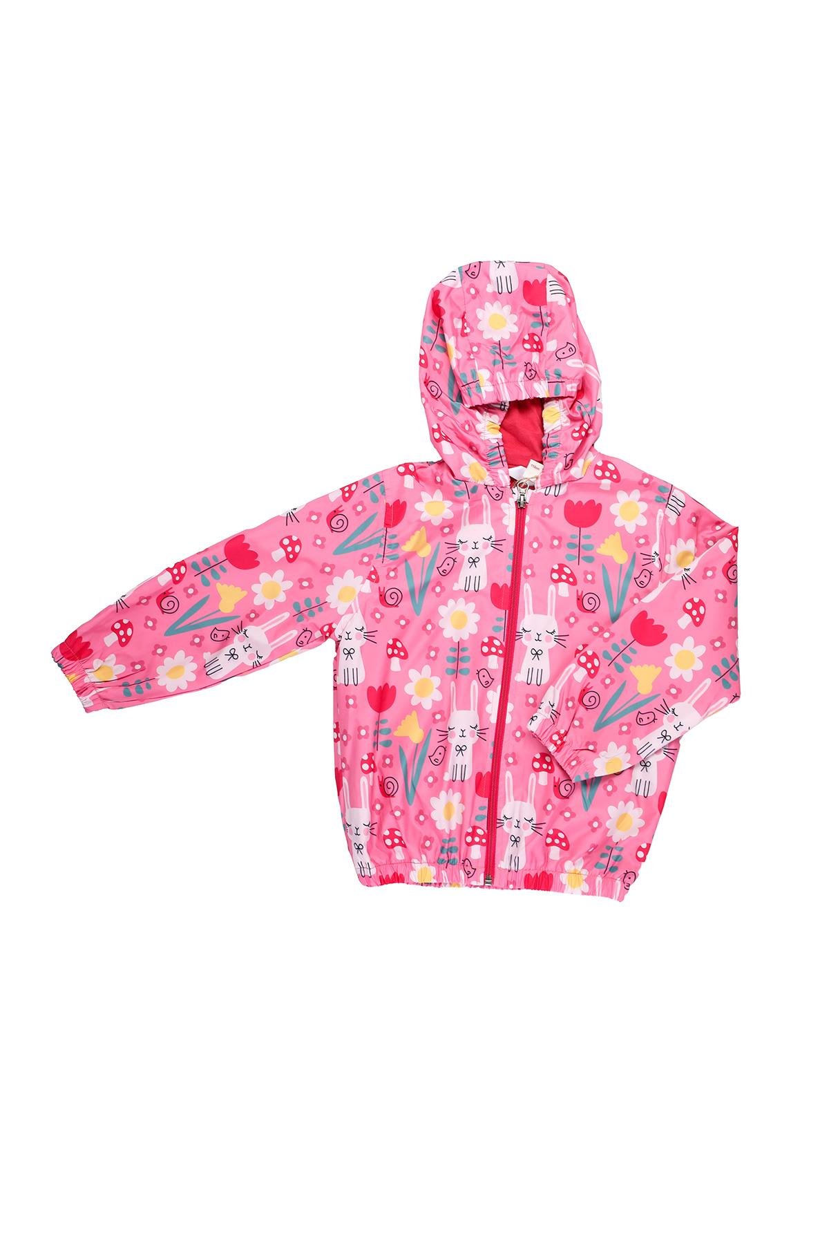 Mimbo Kids Kız Çocuk Kırık Beyaz Renkli Desenli Yağmurluk
