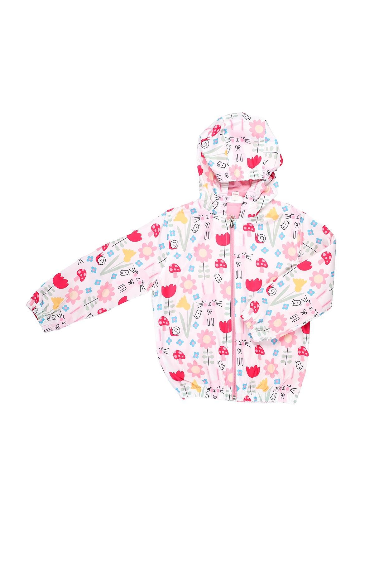 Mimbo Kids Kız Çocuk Kırık Beyaz Renkli Desenli Yağmurluk