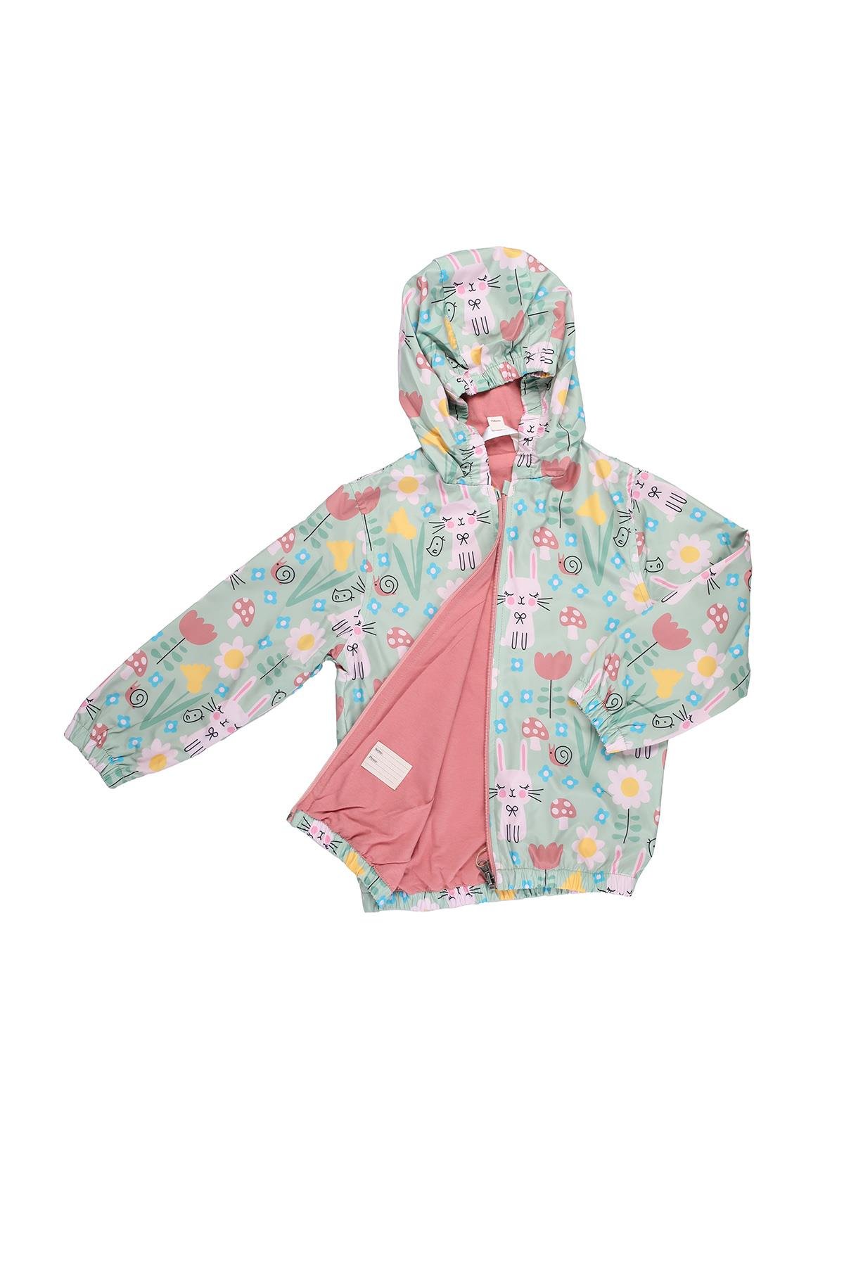 Mimbo Kids Kız Çocuk Kırık Beyaz Renkli Desenli Yağmurluk
