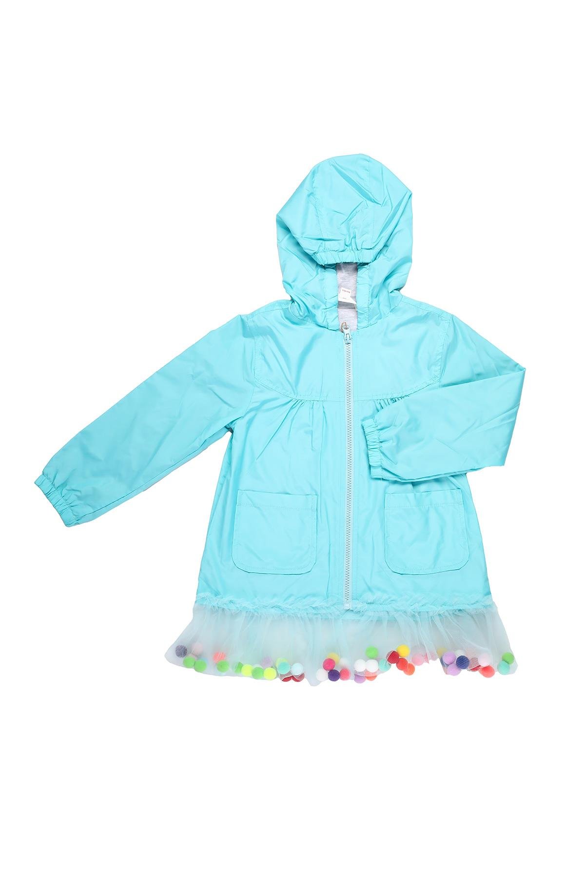Mimbo Kids Kız Çocuk Turkuaz Renkli Ponponlu Yağmurluk