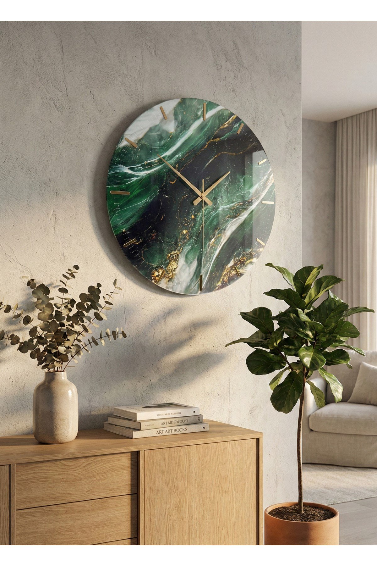 ( AA-2 ) Mermer Desenli Duvar Saati 50x50 cm Sessiz Akordiyon Mekanizma Modern Dekoratif Duvar Saati
