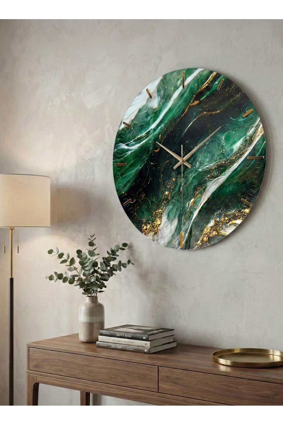 ( AA-2 ) Mermer Desenli Duvar Saati 50x50 cm Sessiz Akordiyon Mekanizma Modern Dekoratif Duvar Saati